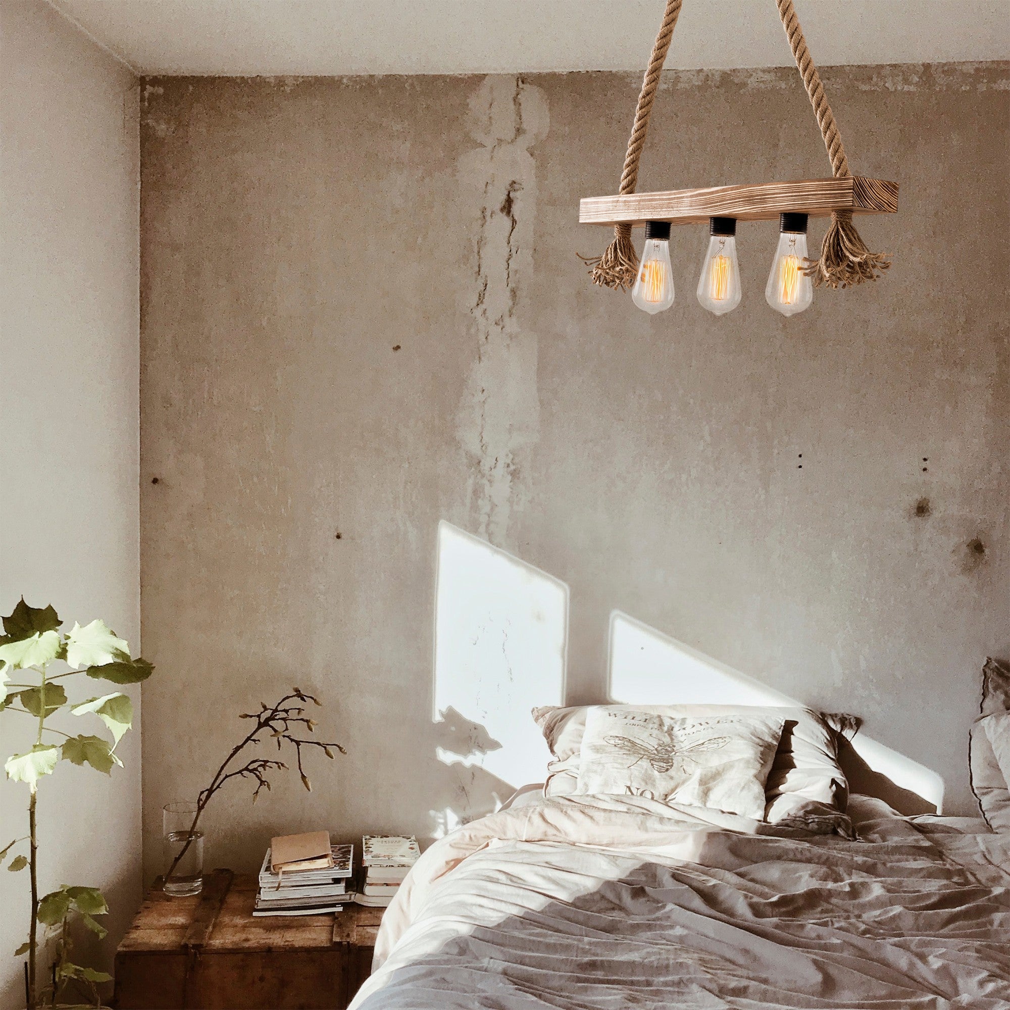 Candeeiro de Teto elegante de madeira, 60 x 9 cm, altura 60 cm, 3 x E27 máx. 40 W, design rústico, perfeito para decoração moderna, classificação IP20, comprimento do cabo de 40 cm