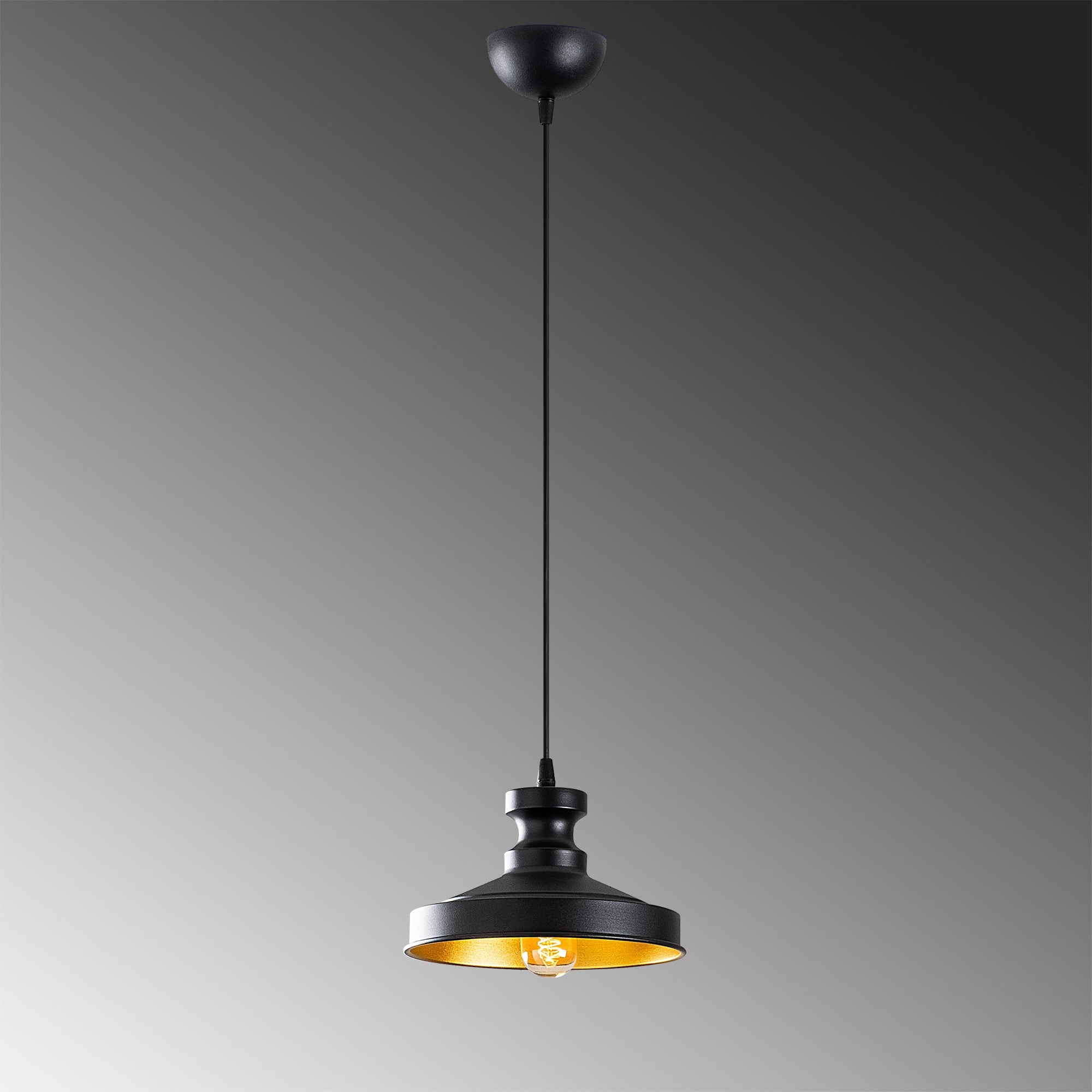 Candeeiro de Teto Industrial Escandinavo, Corpo em Metal Preto, 22 x 22 cm, Altura 109 cm, E27 máx. 40 W, Cabo de 90 cm | Iluminação Elegante para Espaços Modernos