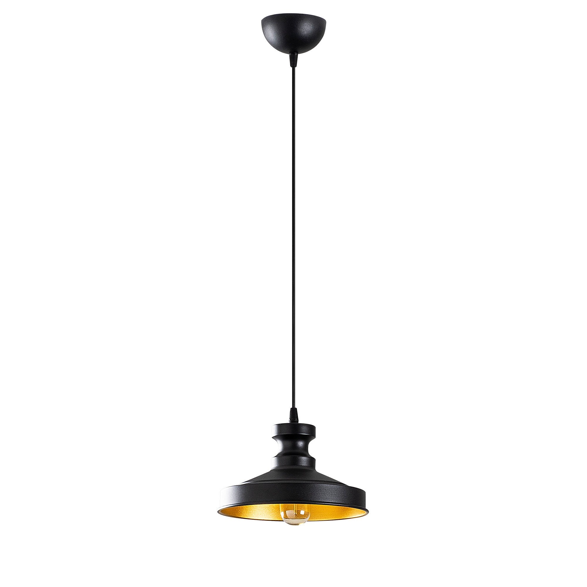 Candeeiro de Teto Industrial Escandinavo, Corpo em Metal Preto, 22 x 22 cm, Altura 109 cm, E27 máx. 40 W, Cabo de 90 cm | Iluminação Elegante para Espaços Modernos