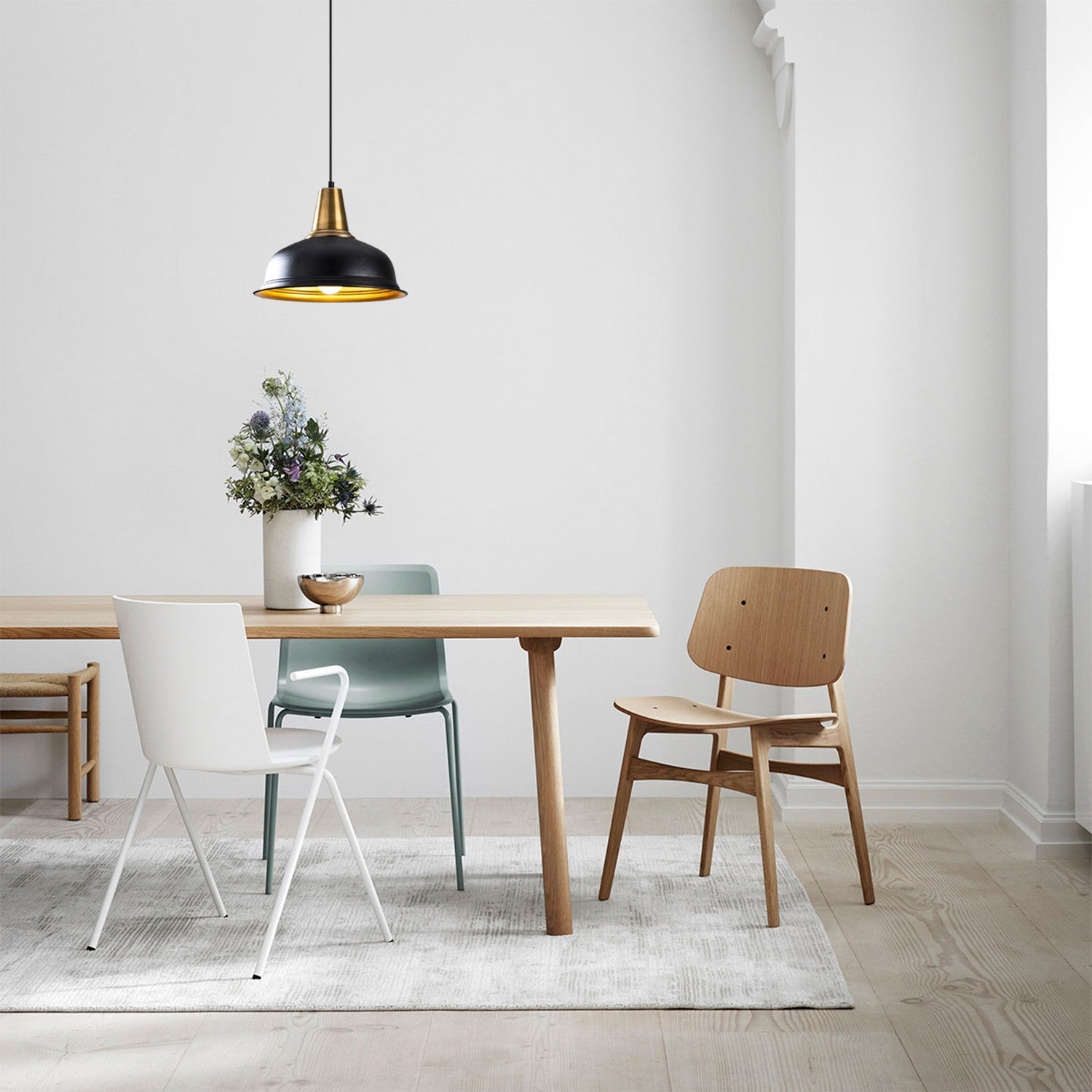 Candeeiro de Teto preto elegante, 32 x 32 cm, altura 120 cm | Corpo de metal, E27 máx. 40 W | Design escandinavo glamoroso, perfeito para interiores modernos