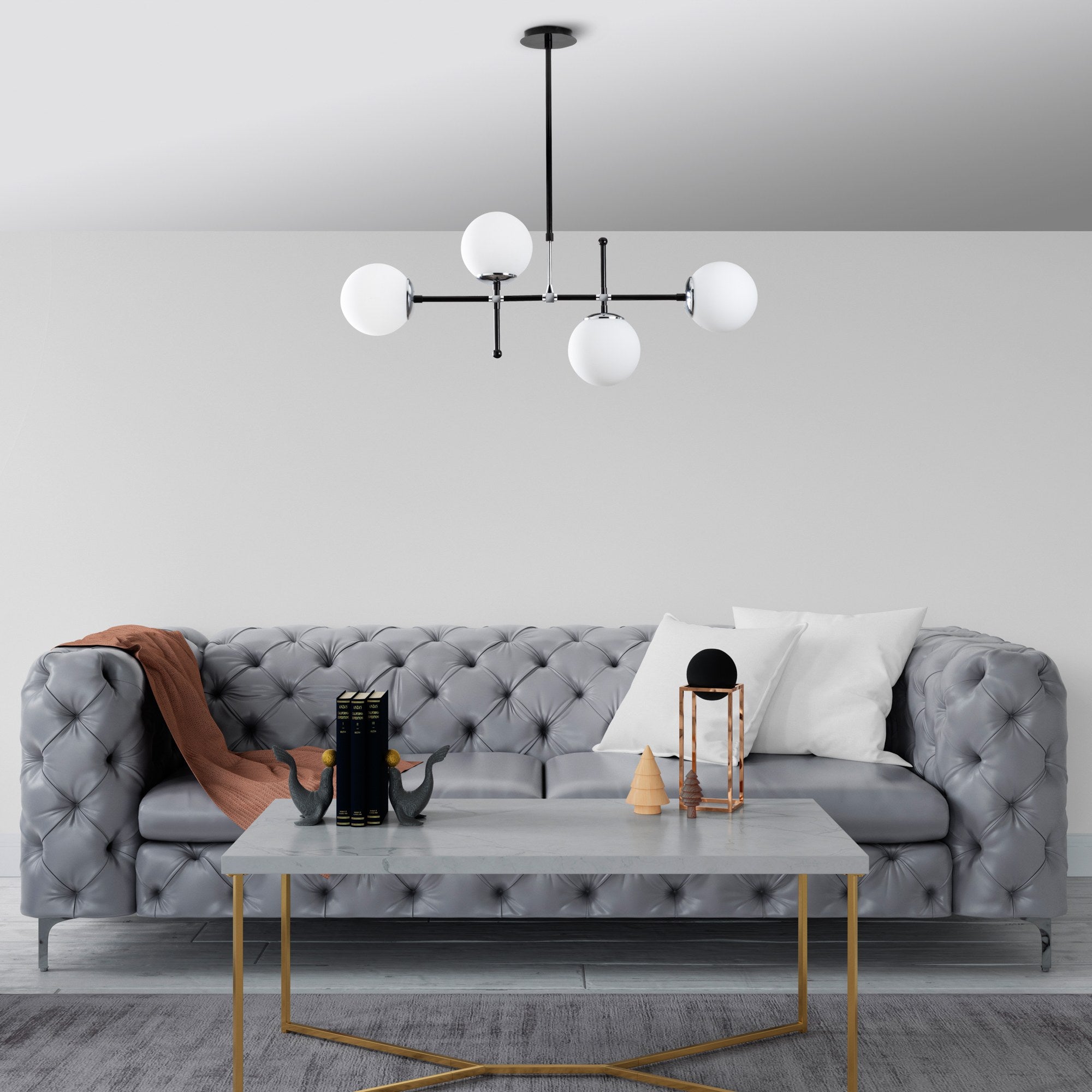 Candeeiro de Teto Escandinavo, Altura Ajustável 67-82 cm, Corpo em Metal Preto e Branco, 90 x 15 cm, 4 x E27 Máx. 40 W, Iluminação Elegante para Espaços Modernos