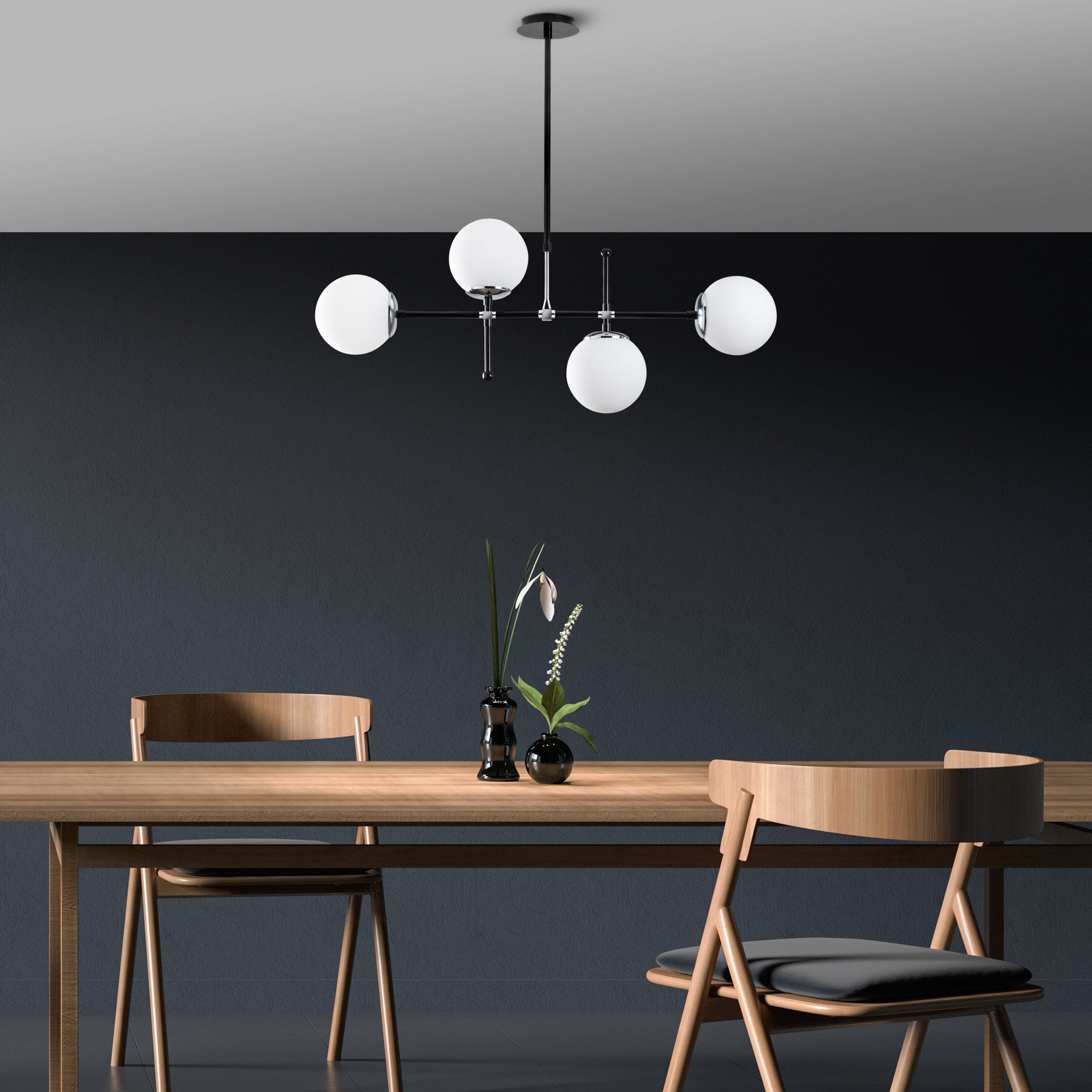 Candeeiro de Teto Escandinavo, Altura Ajustável 67-82 cm, Corpo em Metal Preto e Branco, 90 x 15 cm, 4 x E27 Máx. 40 W, Iluminação Elegante para Espaços Modernos