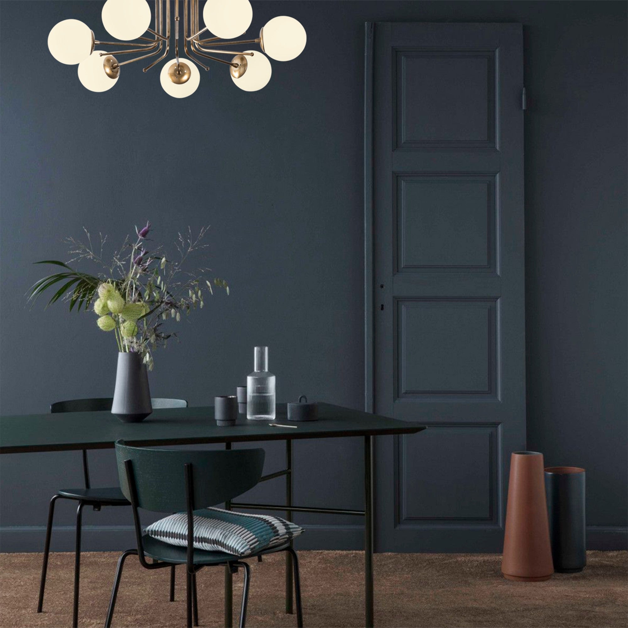 Candeeiro de Teto Escandinavo Glamour, 90 x 90 cm, 35 cm de altura | Corpo em ferro, dourado e branco | 7 x E27 máx. 40 W | Iluminação elegante para espaços modernos
