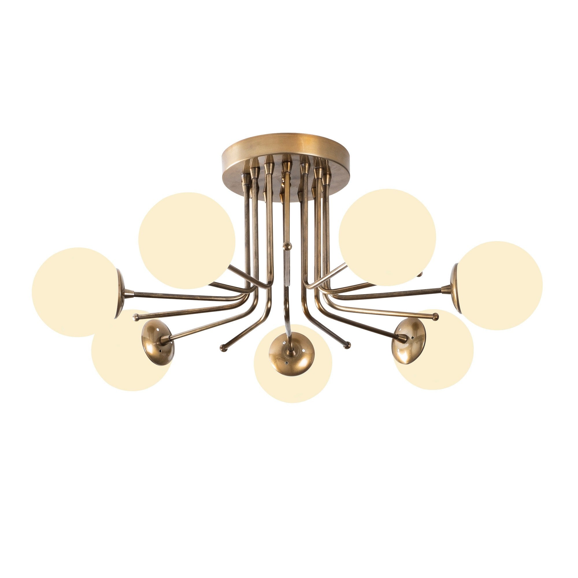 Candeeiro de Teto Escandinavo Glamour, 90 x 90 cm, 35 cm de altura | Corpo em ferro, dourado e branco | 7 x E27 máx. 40 W | Iluminação elegante para espaços modernos