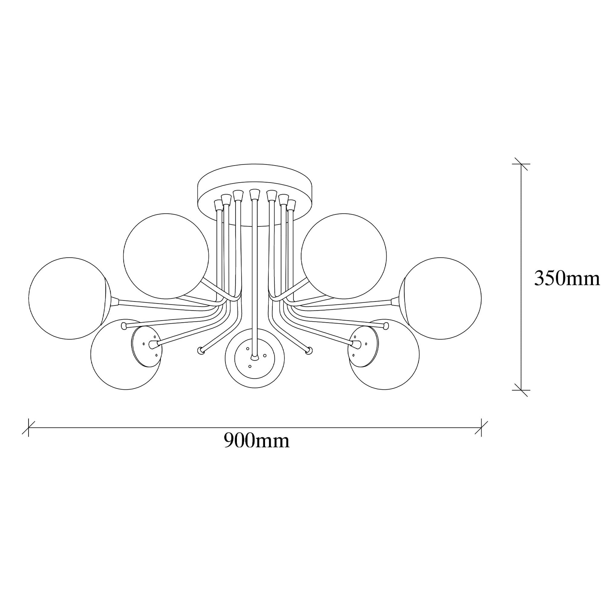 Candeeiro de Teto Escandinavo Glamour, 90 x 90 cm, 35 cm de altura | Corpo em ferro, dourado e branco | 7 x E27 máx. 40 W | Iluminação elegante para espaços modernos