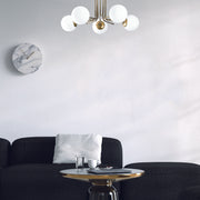 Candeeiro de Teto Escandinavo Glamour, 80 x 80 cm, Dourado e Branco, Corpo em Ferro, 5 x E27 máx. 40 W, Altura: 34 cm | Iluminação Elegante para Espaços Modernos