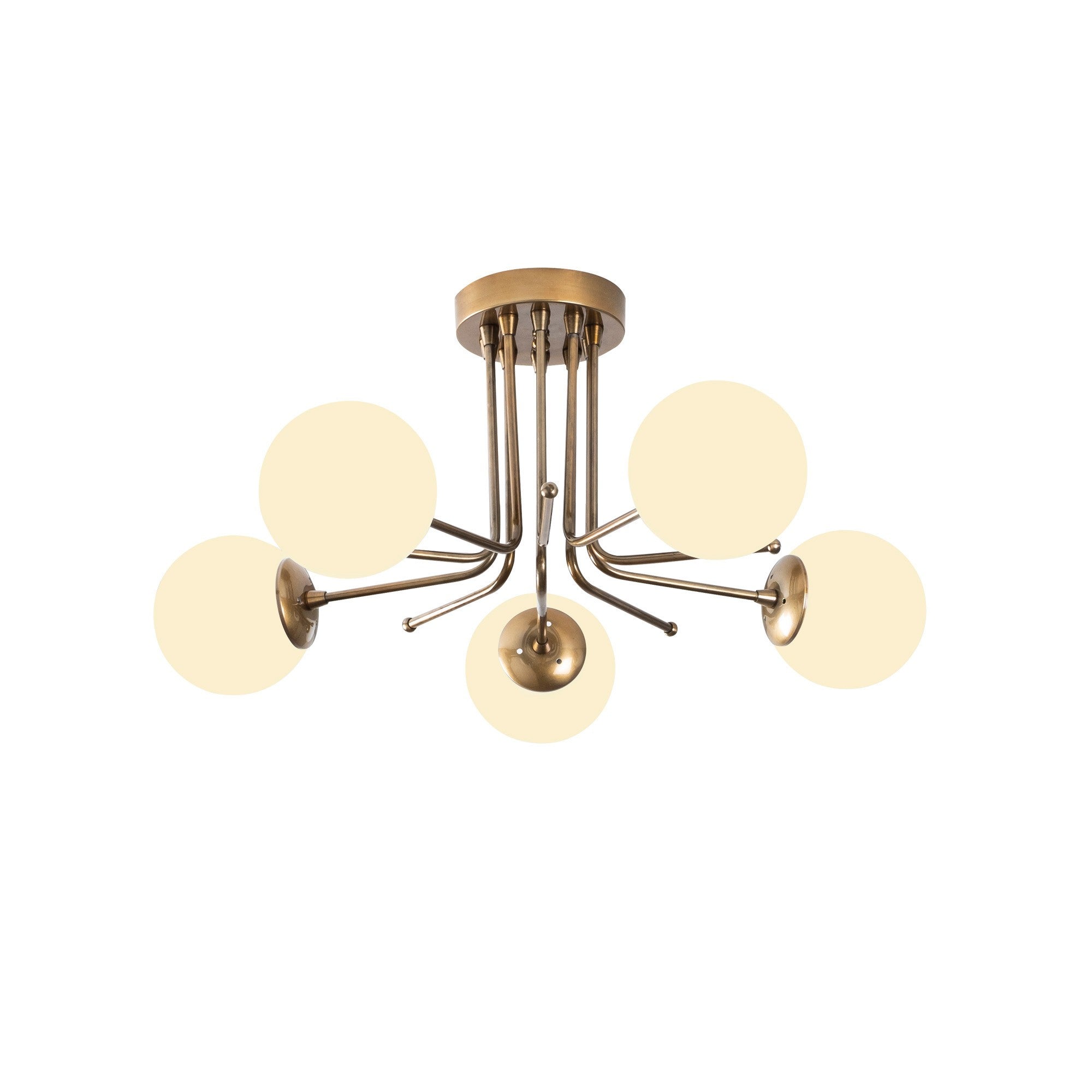 Candeeiro de Teto Escandinavo Glamour, 80 x 80 cm, Dourado e Branco, Corpo em Ferro, 5 x E27 máx. 40 W, Altura: 34 cm | Iluminação Elegante para Espaços Modernos