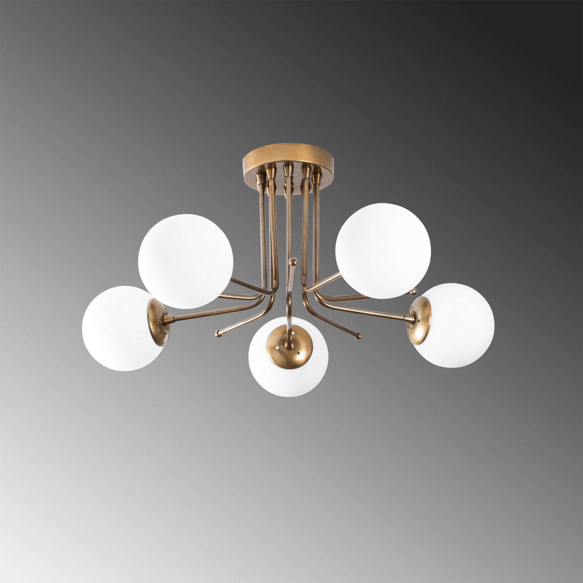 Candeeiro de Teto Escandinavo Glamour, 80 x 80 cm, Dourado e Branco, Corpo em Ferro, 5 x E27 máx. 40 W, Altura: 34 cm | Iluminação Elegante para Espaços Modernos