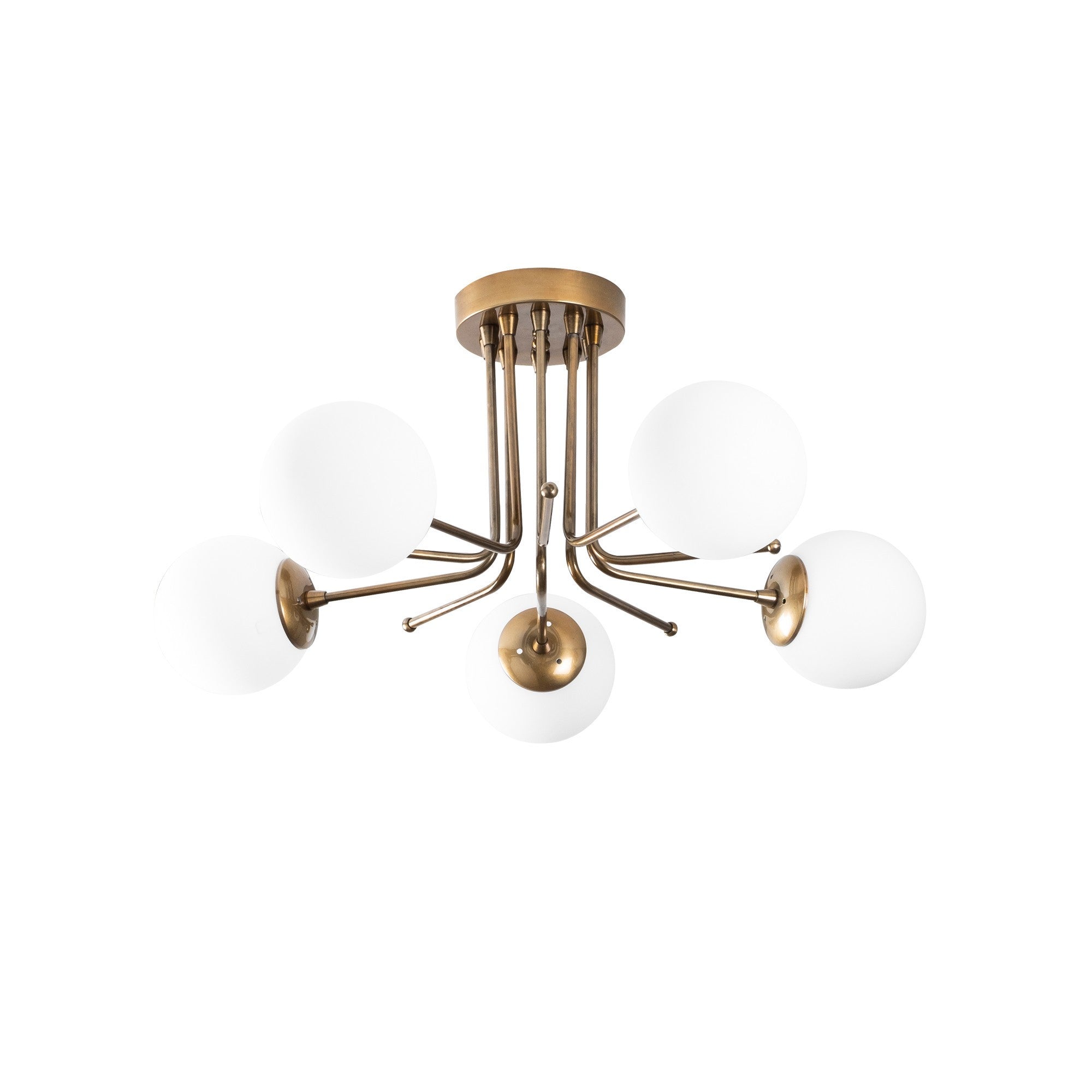 Candeeiro de Teto Escandinavo Glamour, 80 x 80 cm, Dourado e Branco, Corpo em Ferro, 5 x E27 máx. 40 W, Altura: 34 cm | Iluminação Elegante para Espaços Modernos