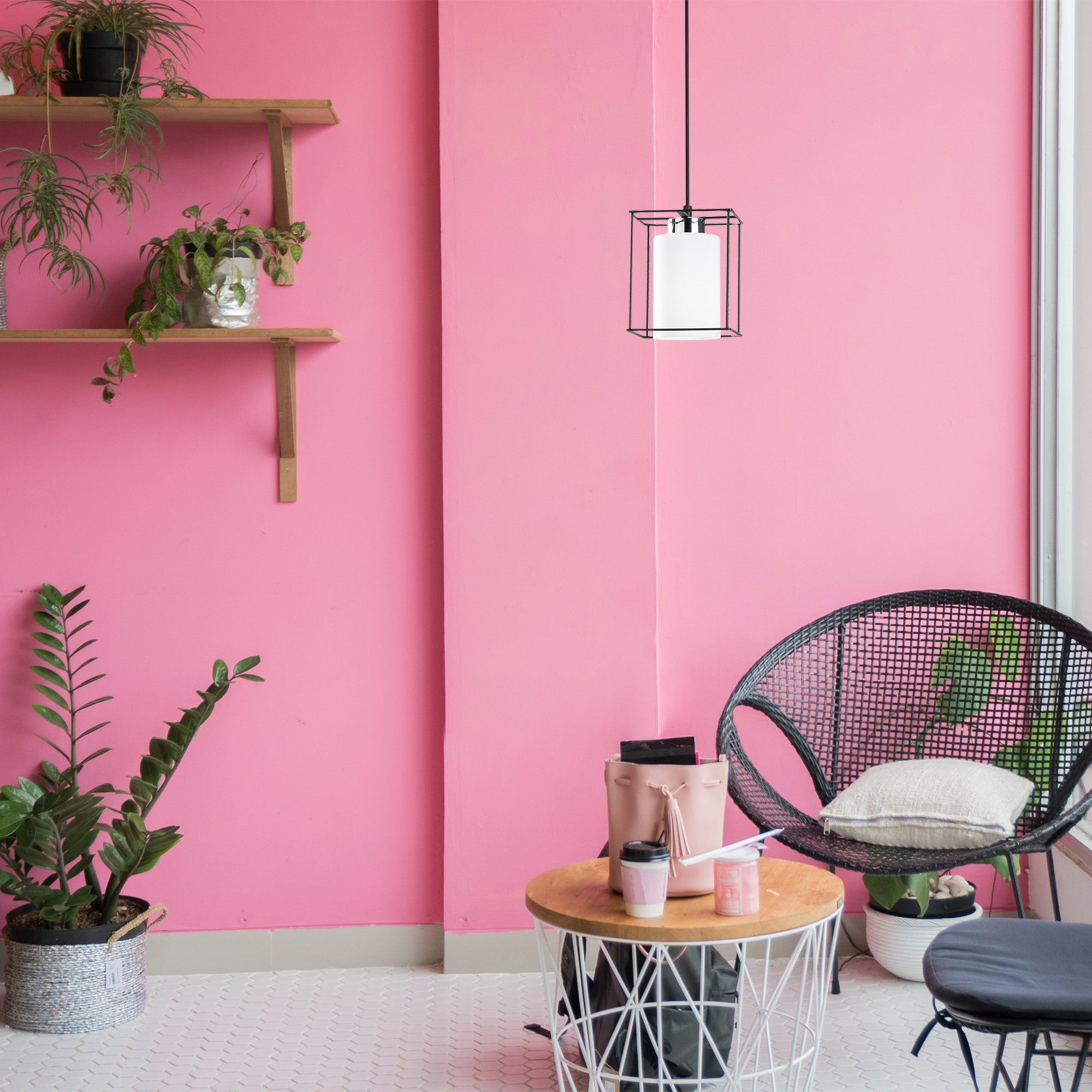 Candeeiro de Teto Escandinavo, Corpo em Ferro Preto, 15 cm de Diâmetro, 113 cm de Altura, Ajustável, Soquete E27 Máx. 40 W | Iluminação Elegante para Espaços Modernos