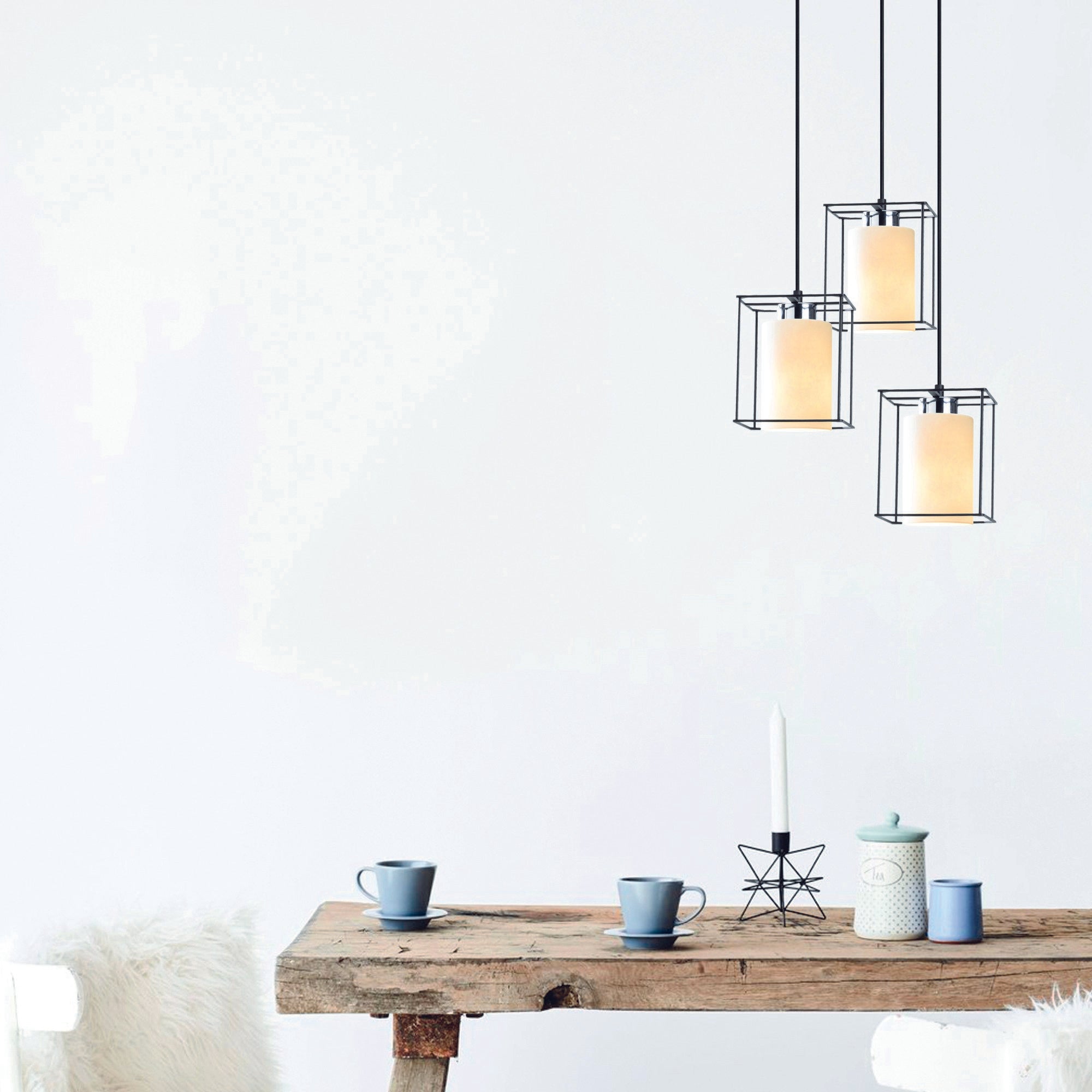 Candeeiro de Teto Escandinavo, Corpo em Metal Preto, 35 cm de Diâmetro, 113 cm de Altura, Ajustável, 3 x E27 Máx. 40 W, Iluminação Elegante para Espaços Modernos