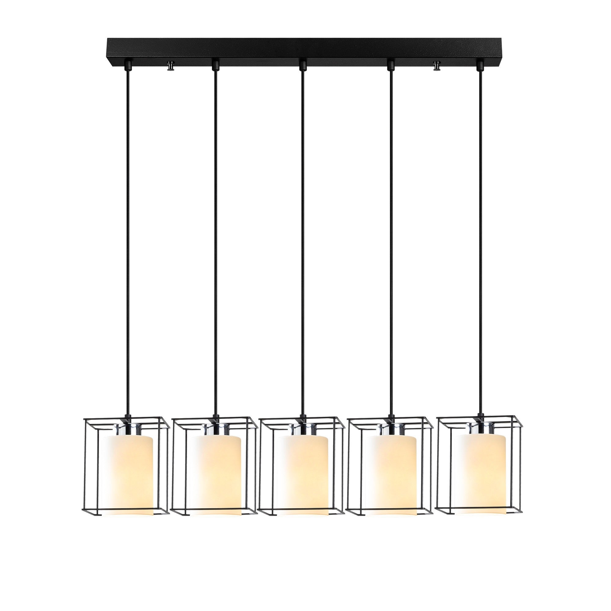Candeeiro de Teto Escandinavo, Corpo em Ferro Preto, 85 cm de Diâmetro, 113 cm de Altura, Ajustável, 5 x E27 Máx. 40 W, Design Elegante para Espaços Modernos