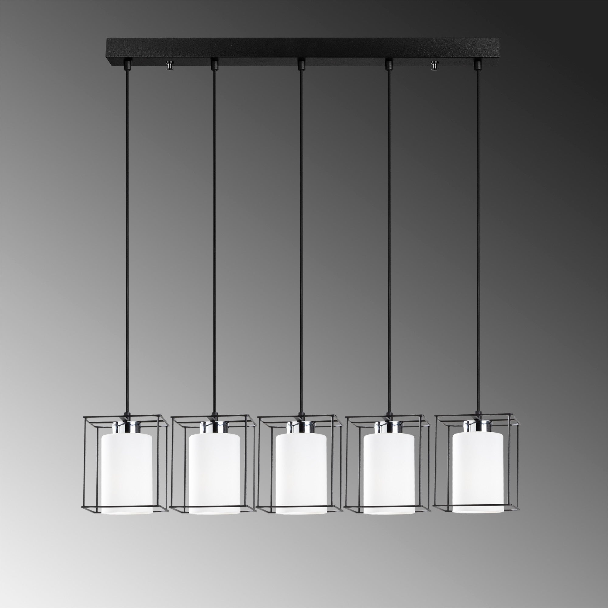 Candeeiro de Teto Escandinavo, Corpo em Ferro Preto, 85 cm de Diâmetro, 113 cm de Altura, Ajustável, 5 x E27 Máx. 40 W, Design Elegante para Espaços Modernos
