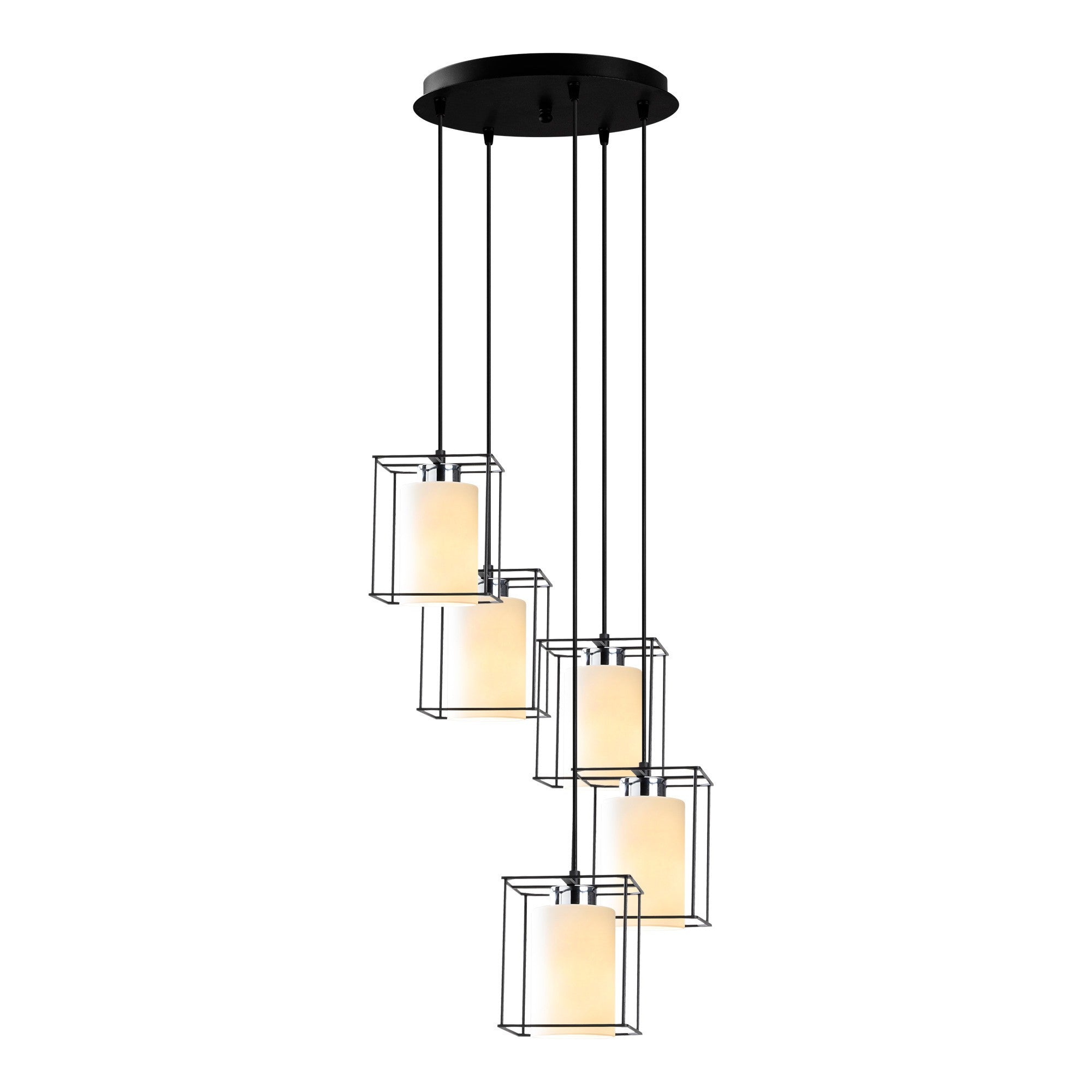 Candeeiro de Teto Escandinavo, Corpo em Metal Preto, 40 cm de Diâmetro, 113 cm de Altura, Ajustável, 5 x E27 Máx. 40 W, Design Elegante para Espaços Modernos, Classificação IP20