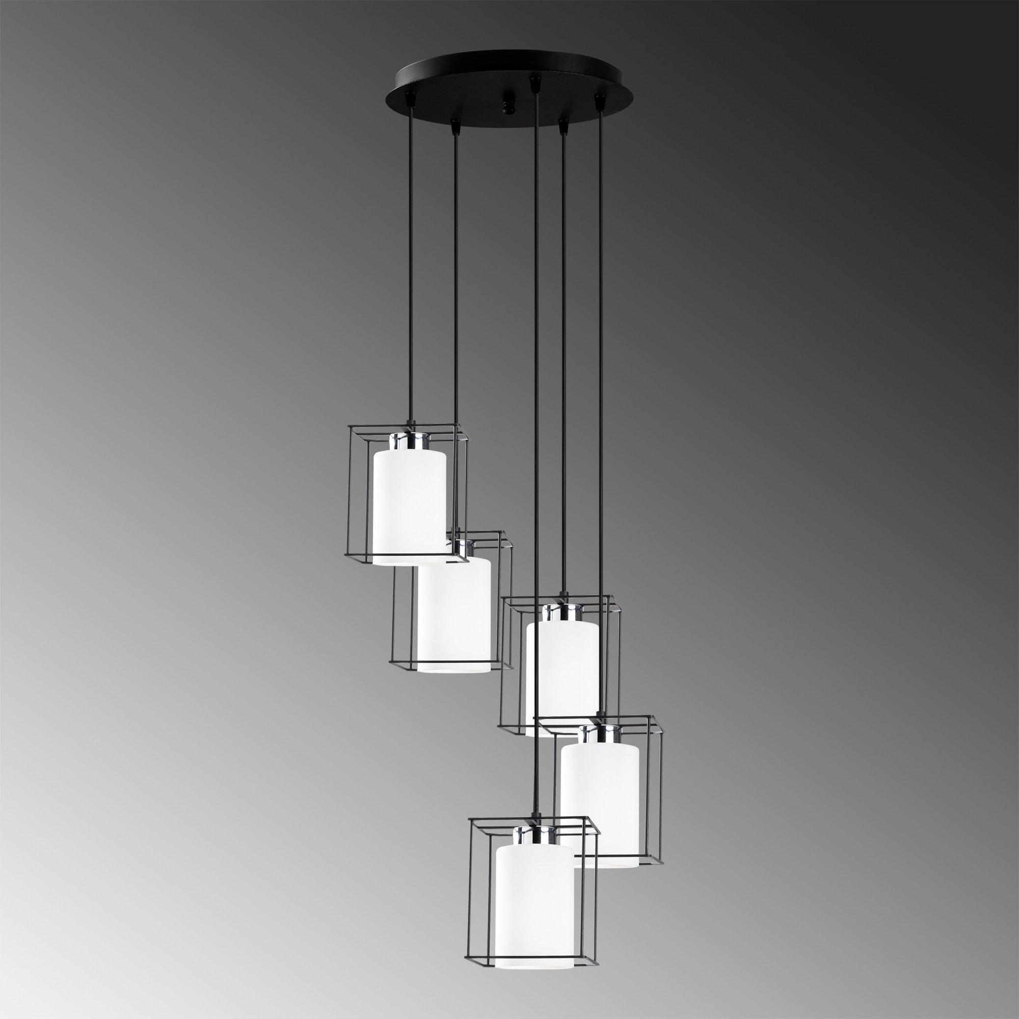 Candeeiro de Teto Escandinavo, Corpo em Metal Preto, 40 cm de Diâmetro, 113 cm de Altura, Ajustável, 5 x E27 Máx. 40 W, Design Elegante para Espaços Modernos, Classificação IP20
