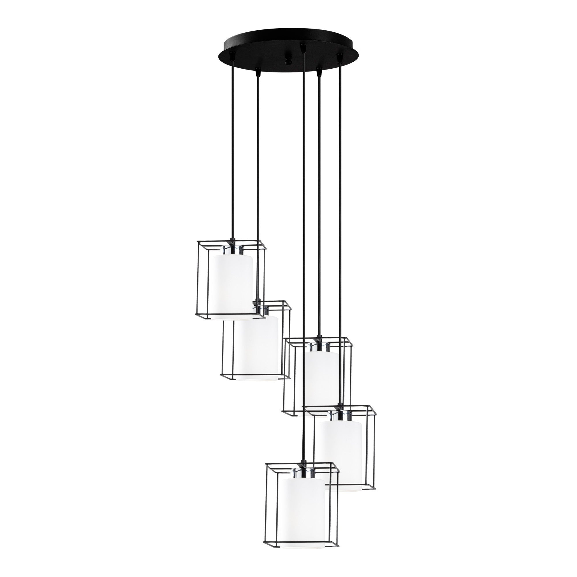 Candeeiro de Teto Escandinavo, Corpo em Metal Preto, 40 cm de Diâmetro, 113 cm de Altura, Ajustável, 5 x E27 Máx. 40 W, Design Elegante para Espaços Modernos, Classificação IP20