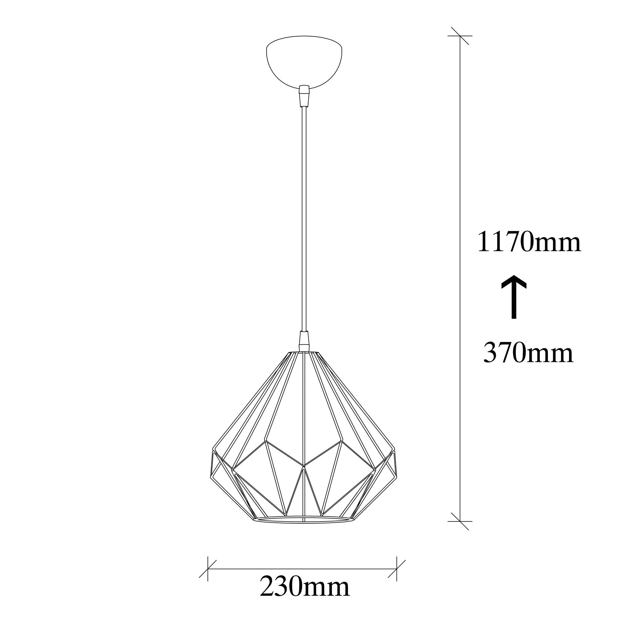Candeeiro de Teto industrial preto, corpo de metal, 23 cm de diâmetro, 117 cm de altura, ajustável, soquete E27 máx. 40 W, design elegante em cor sólida para espaços modernos