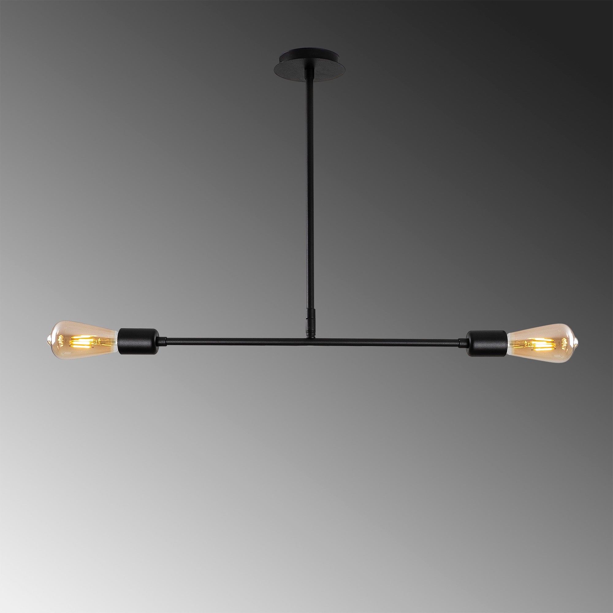 Candeeiro de Teto Preto Elegante, Corpo em Metal, 65 x 12 cm, Altura: 50 cm | 2 x E27 Máx. 40 W | Iluminação Elegante para Decoração Moderna, Classificação IP20