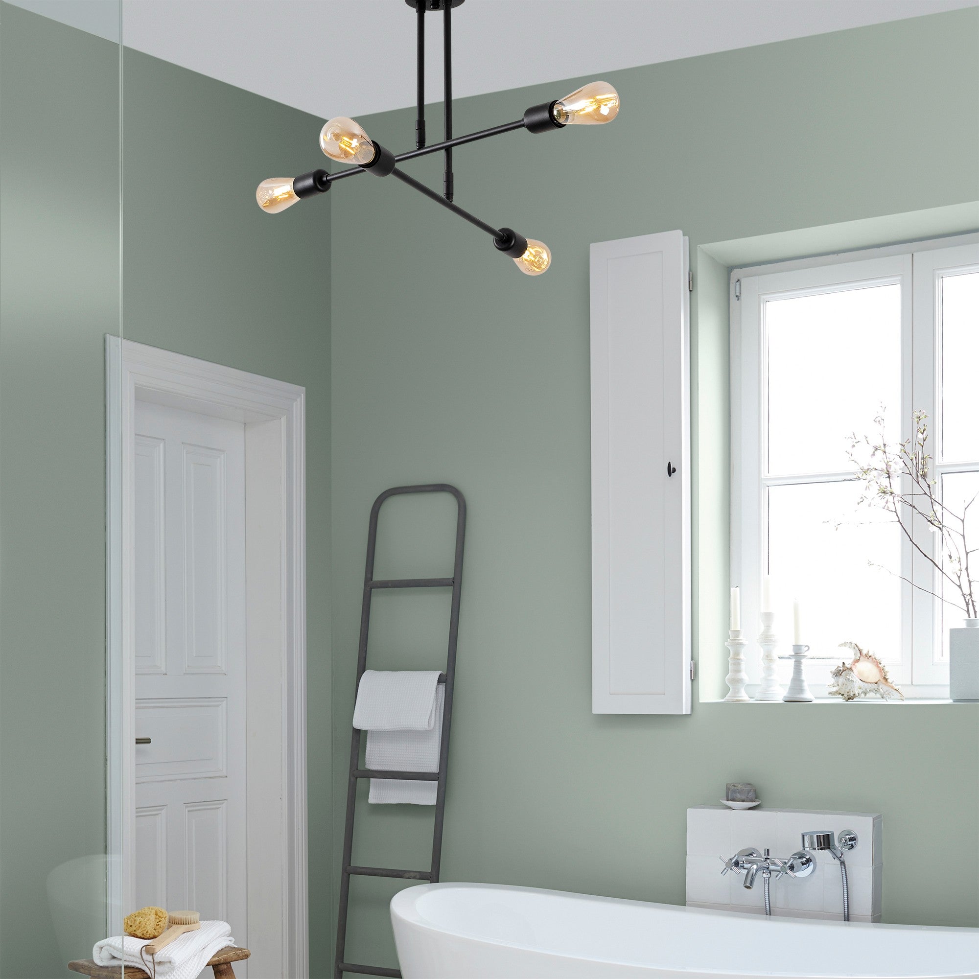 Candeeiro de Teto Industrial Preto, 70 x 70 cm, 40 cm de altura | Corpo de Ferro, 4 x E27 máx. 40 W | Iluminação Elegante para Casas Modernas, Classificação IP20