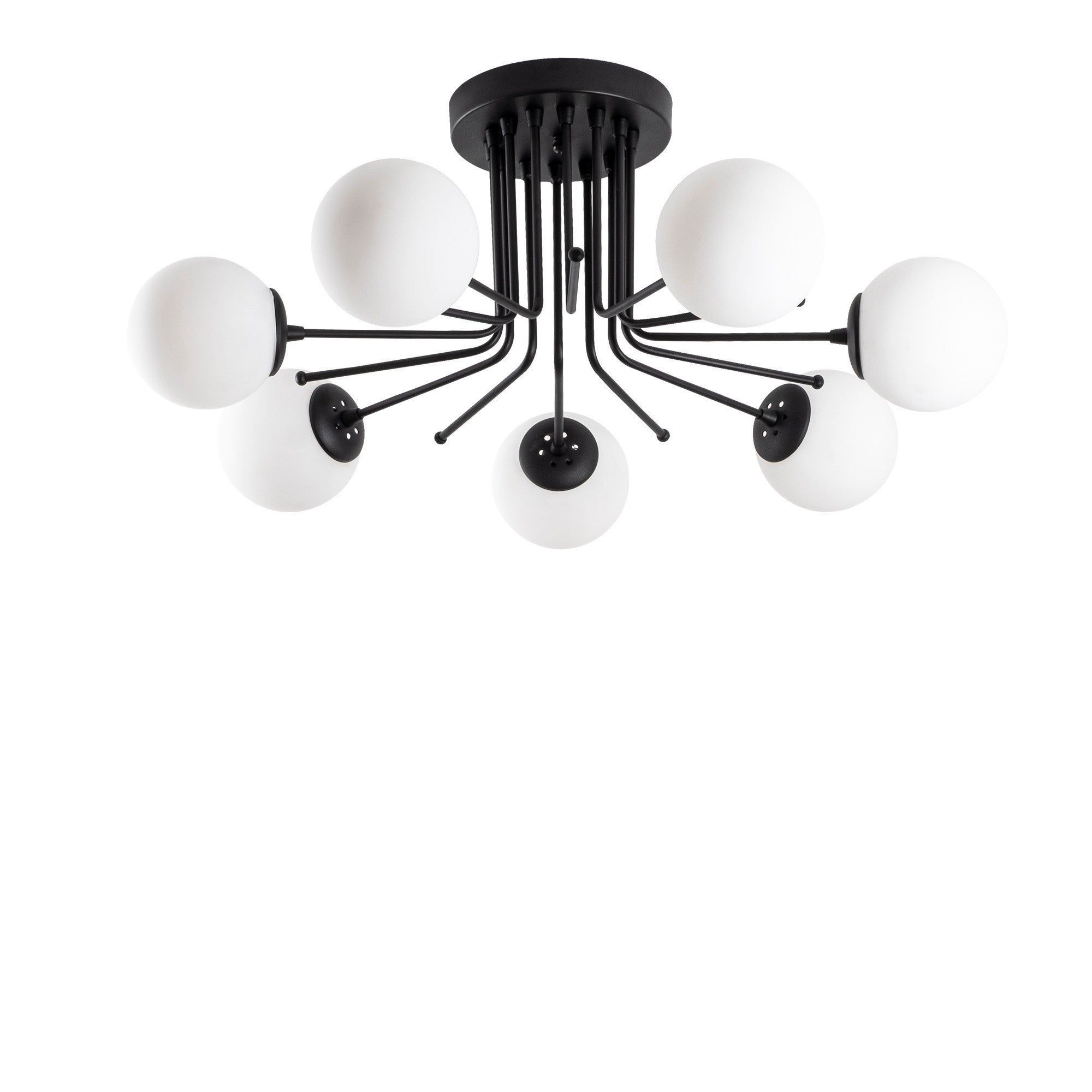 Candeeiro de Teto Industrial Escandinavo, Corpo em Metal Preto, 90 cm de Diâmetro, 35 cm de Altura | 7 x E27 Máx. 40 W | Iluminação Elegante para Espaços Modernos