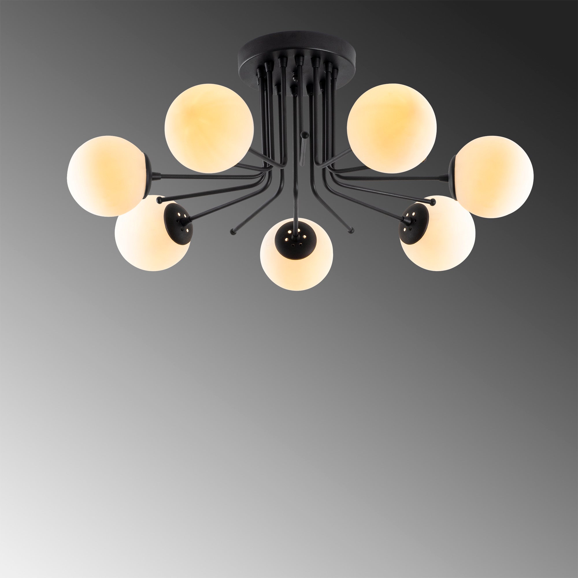 Candeeiro de Teto Industrial Escandinavo, Corpo em Metal Preto, 90 cm de Diâmetro, 35 cm de Altura | 7 x E27 Máx. 40 W | Iluminação Elegante para Espaços Modernos