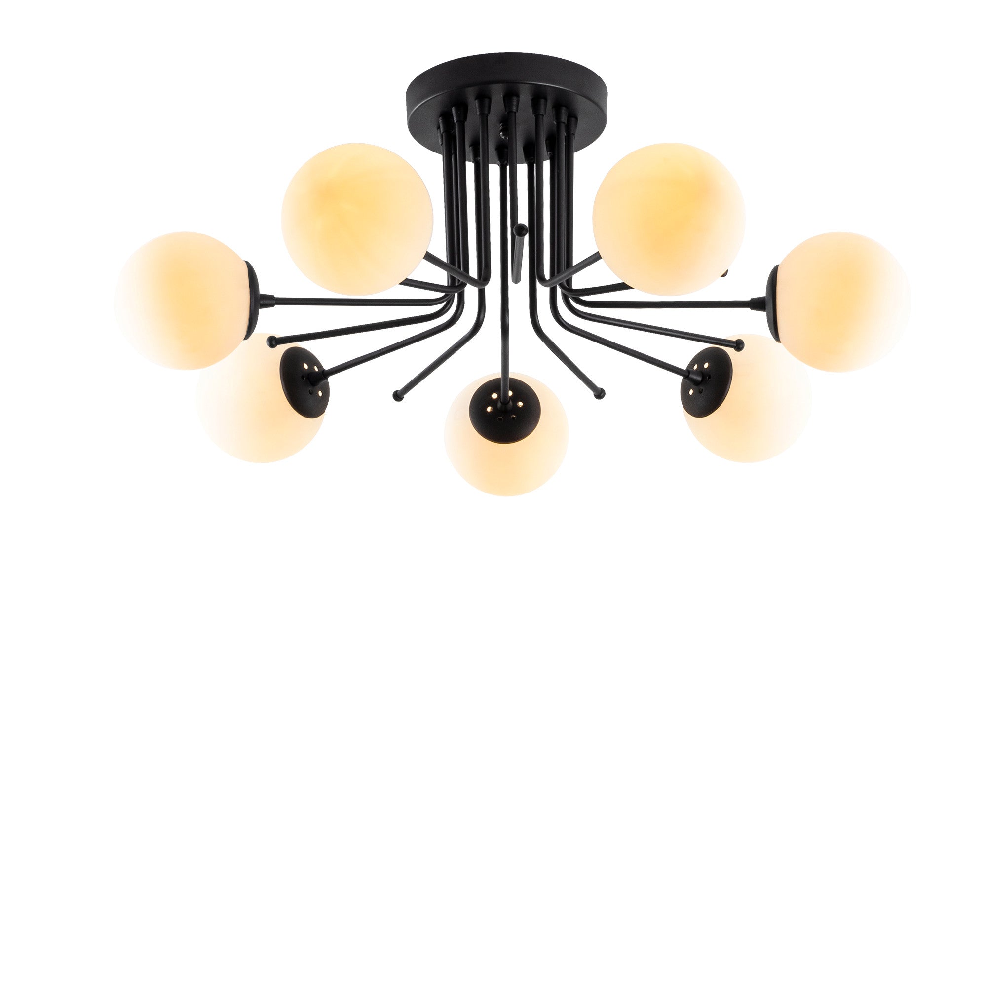 Candeeiro de Teto Industrial Escandinavo, Corpo em Metal Preto, 90 cm de Diâmetro, 35 cm de Altura | 7 x E27 Máx. 40 W | Iluminação Elegante para Espaços Modernos