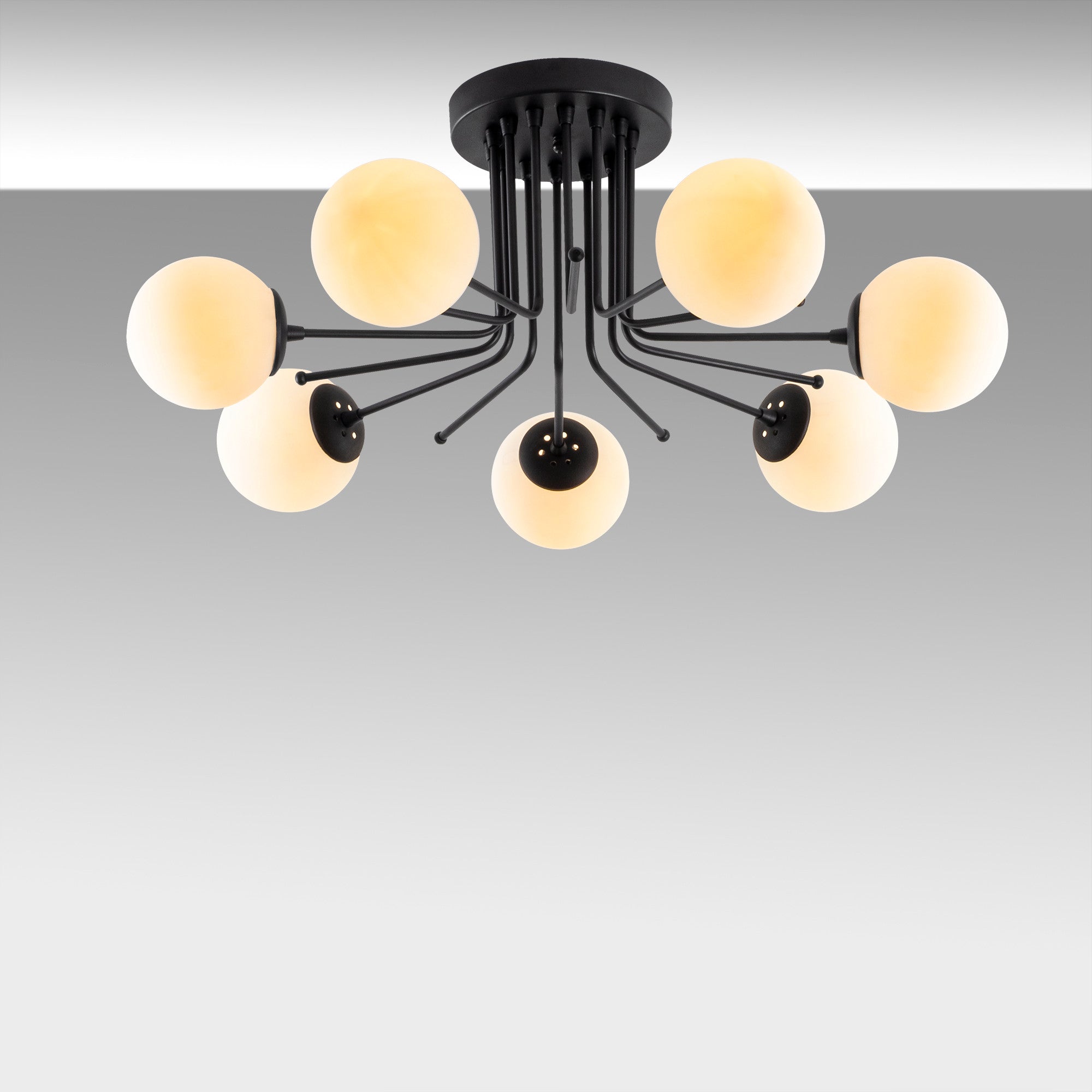 Candeeiro de Teto Industrial Escandinavo, Corpo em Metal Preto, 90 cm de Diâmetro, 35 cm de Altura | 7 x E27 Máx. 40 W | Iluminação Elegante para Espaços Modernos