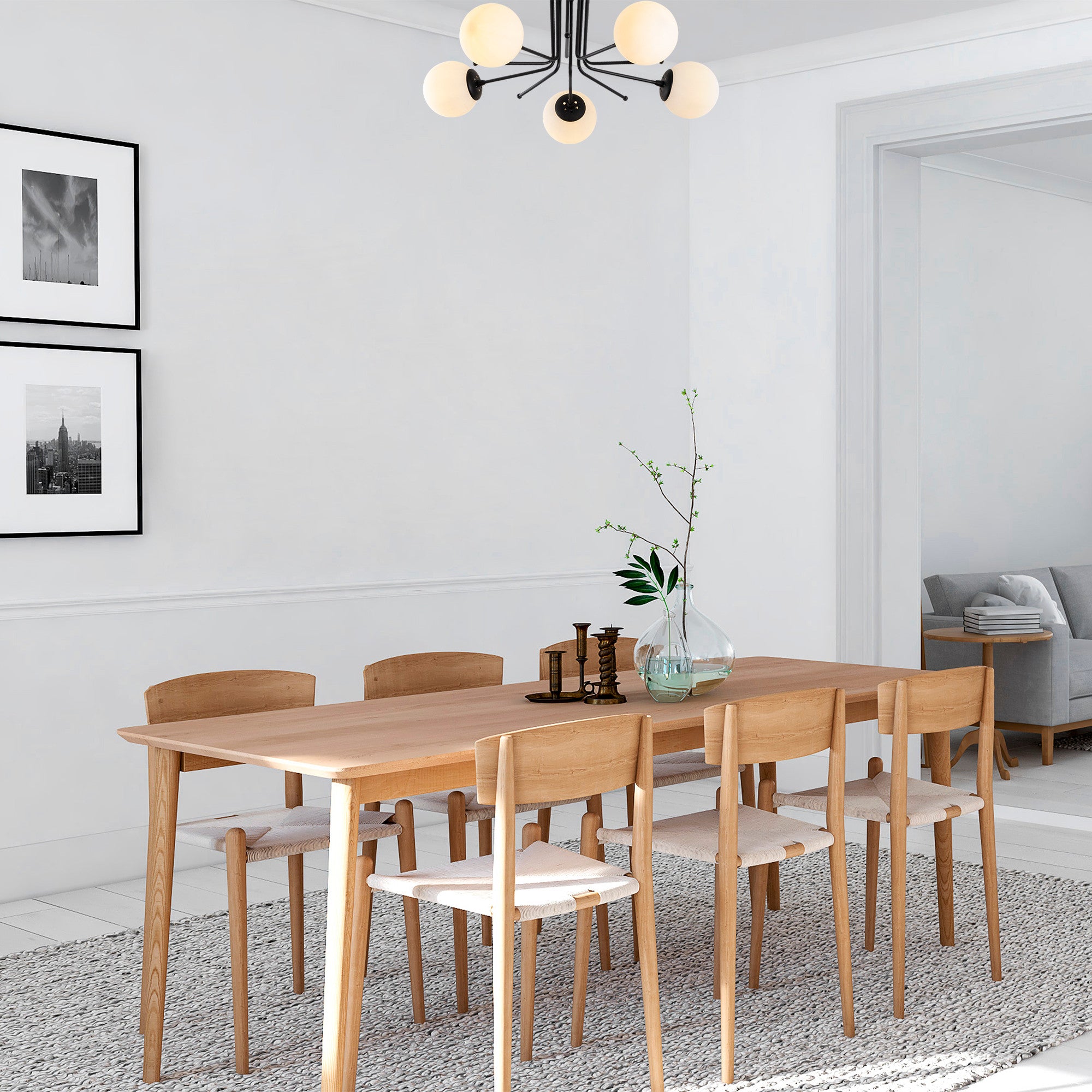 Candeeiro de Teto Industrial Escandinavo, Corpo em Metal Preto, 80 cm de Diâmetro, 34 cm de Altura | 5 x E27 Máx. 40 W | Iluminação Elegante para Espaços Modernos