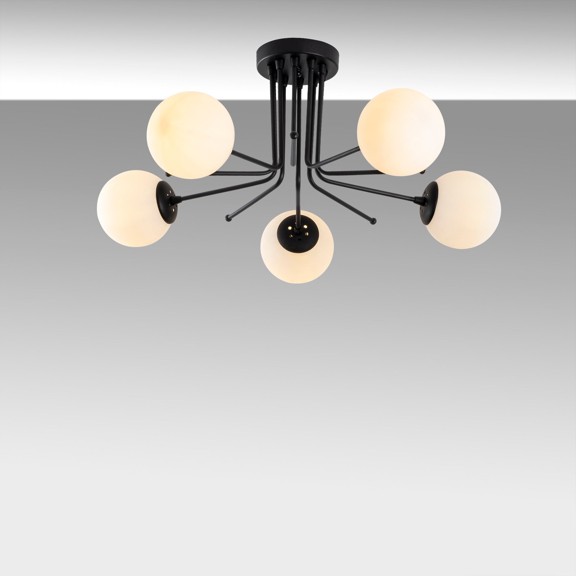 Candeeiro de Teto Industrial Escandinavo, Corpo em Metal Preto, 80 cm de Diâmetro, 34 cm de Altura | 5 x E27 Máx. 40 W | Iluminação Elegante para Espaços Modernos