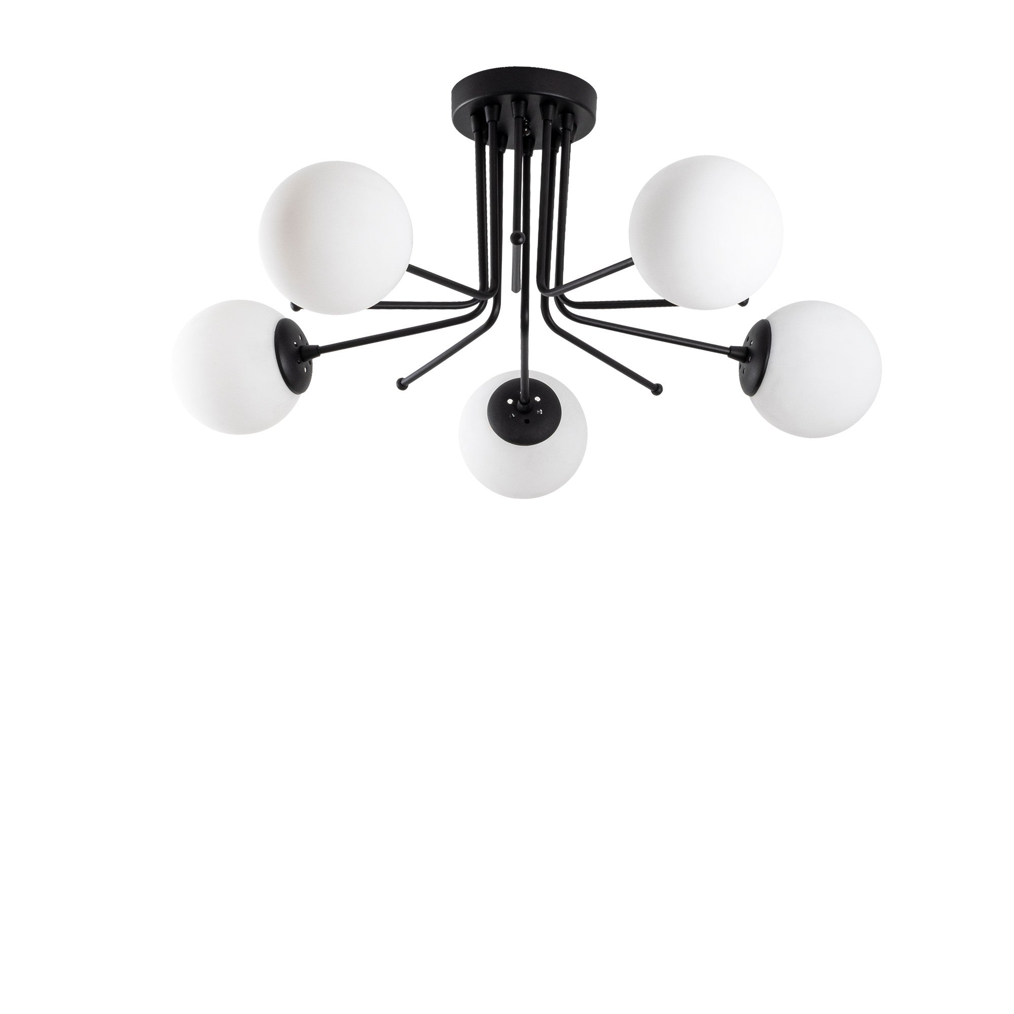 Candeeiro de Teto Industrial Escandinavo, Corpo em Metal Preto, 80 cm de Diâmetro, 34 cm de Altura | 5 x E27 Máx. 40 W | Iluminação Elegante para Espaços Modernos