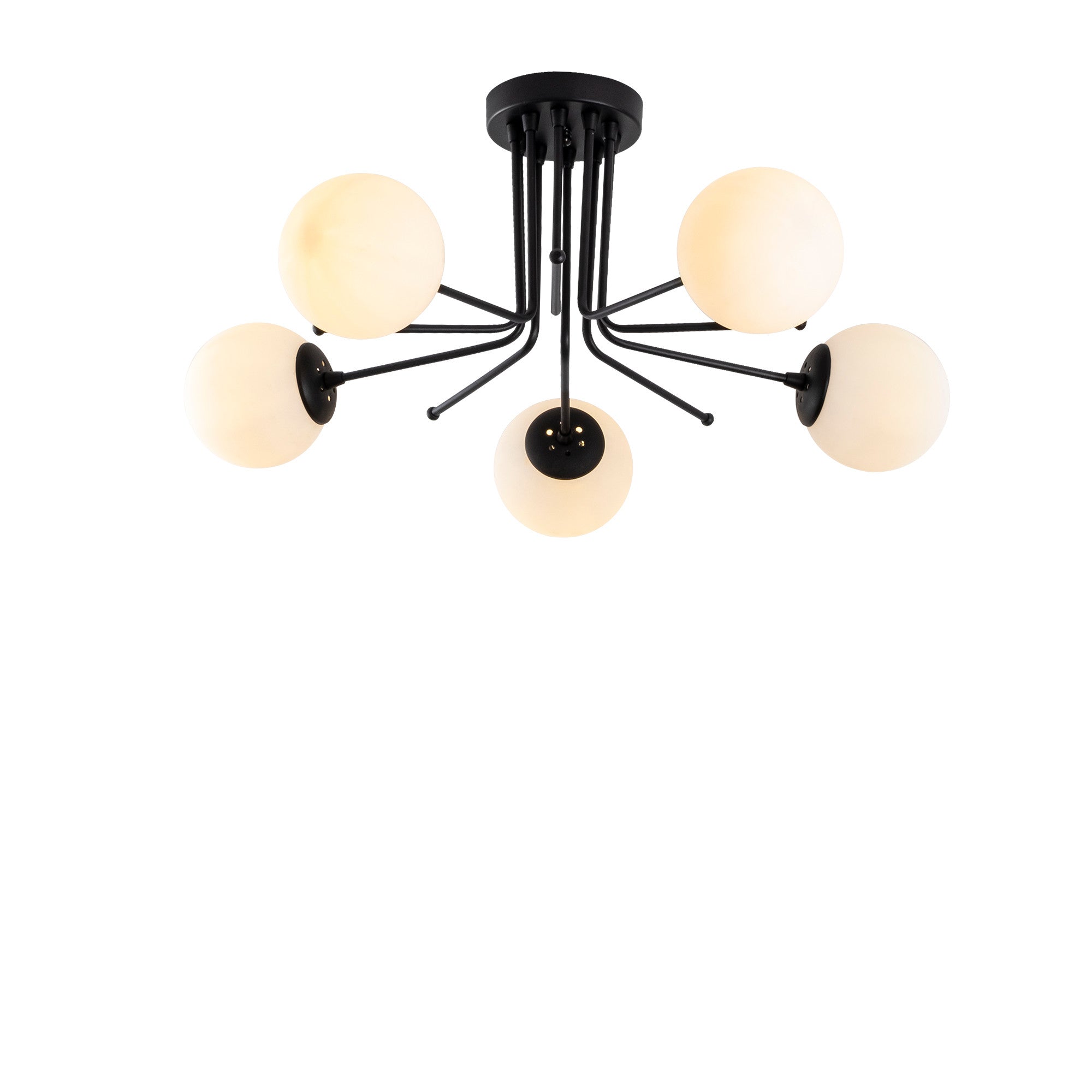 Candeeiro de Teto Industrial Escandinavo, Corpo em Metal Preto, 80 cm de Diâmetro, 34 cm de Altura | 5 x E27 Máx. 40 W | Iluminação Elegante para Espaços Modernos