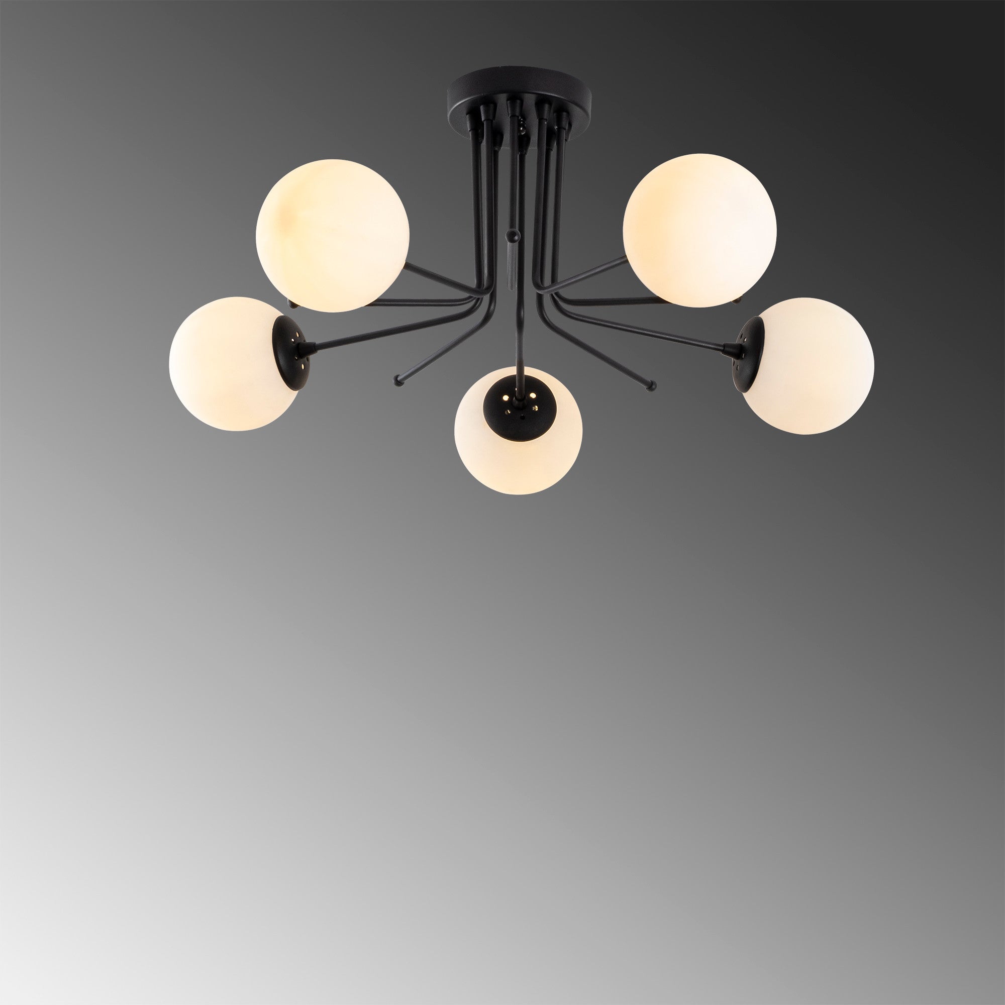 Candeeiro de Teto Industrial Escandinavo, Corpo em Metal Preto, 80 cm de Diâmetro, 34 cm de Altura | 5 x E27 Máx. 40 W | Iluminação Elegante para Espaços Modernos