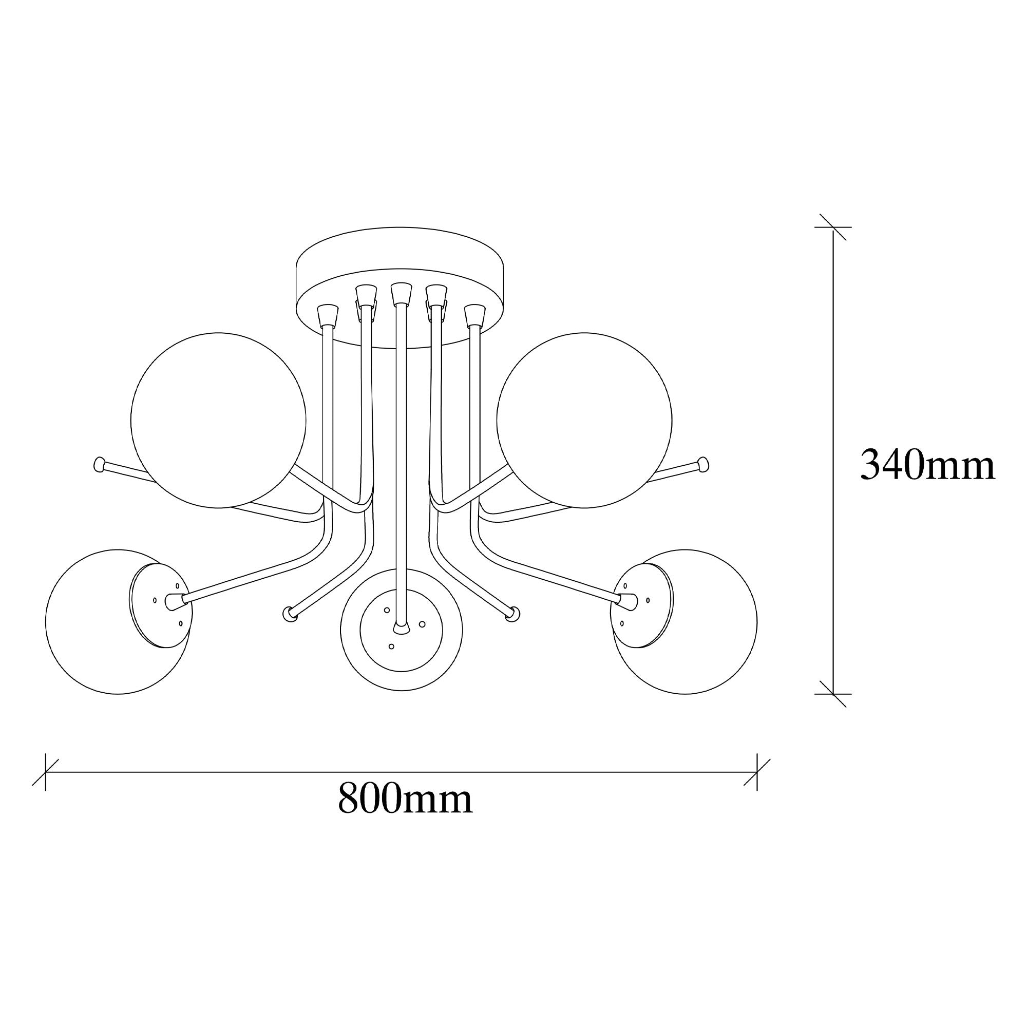 Candeeiro de Teto Industrial Escandinavo, Corpo em Metal Preto, 80 cm de Diâmetro, 34 cm de Altura | 5 x E27 Máx. 40 W | Iluminação Elegante para Espaços Modernos