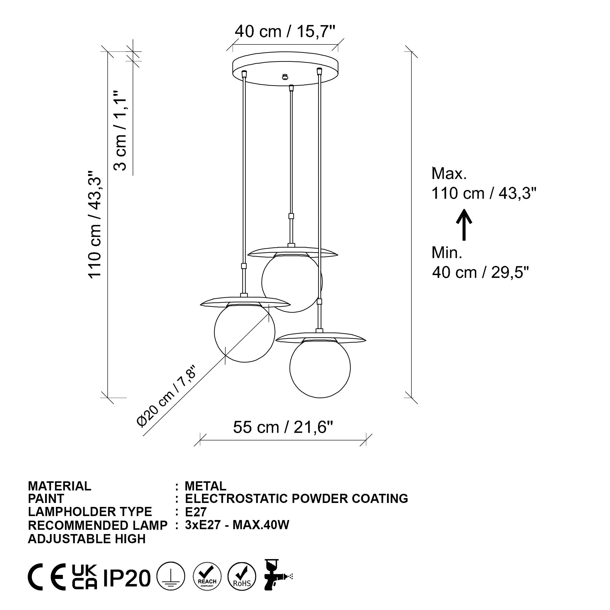 Candeeiro de Teto -Anemon-Preto