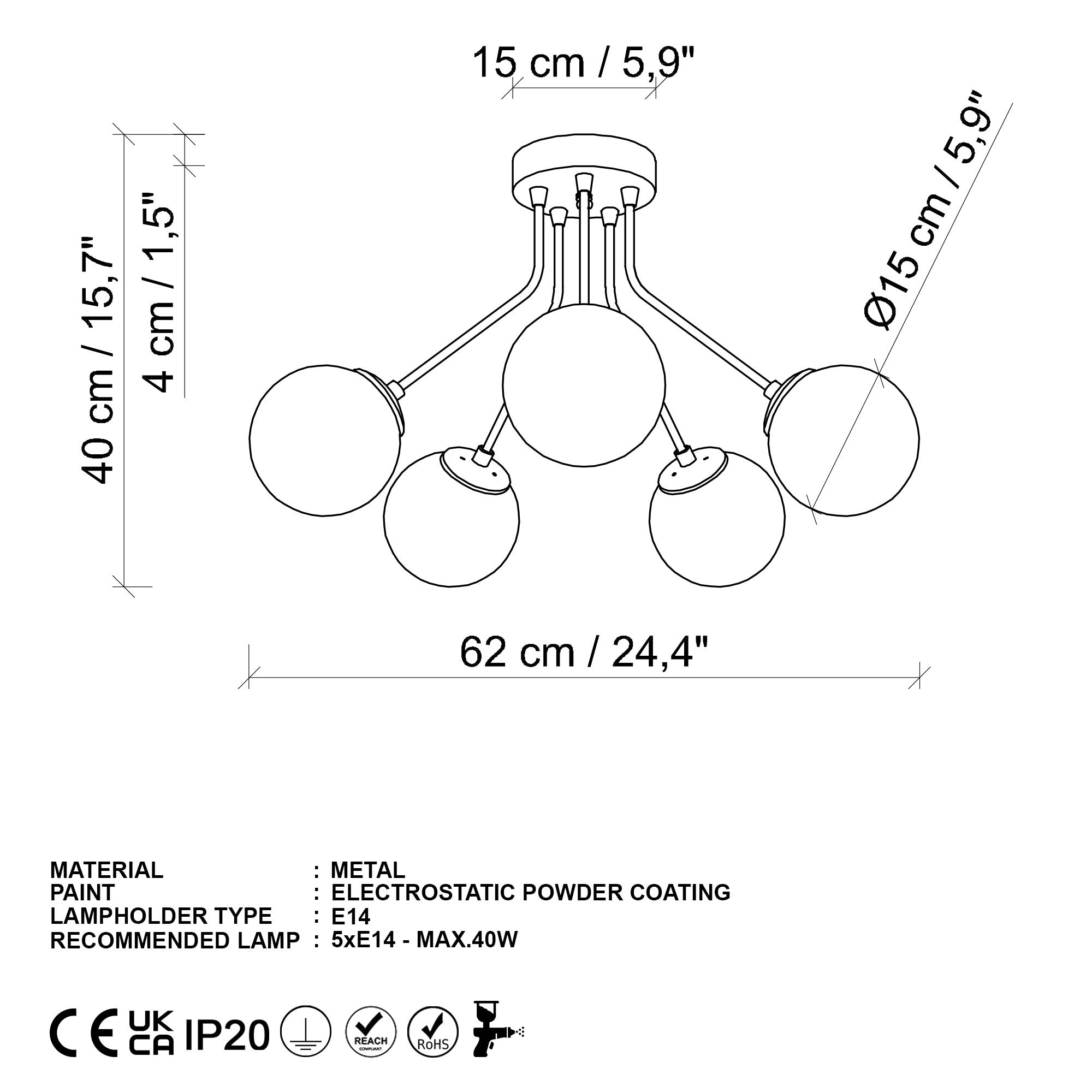 Candeeiro de Teto  - Orıon - Preto