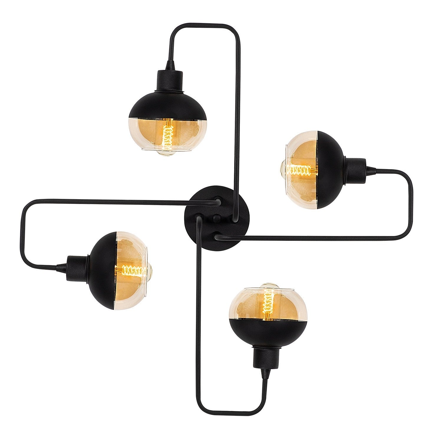 Candeeiro de Teto Industrial Preto, Corpo em Metal, 72 cm de Diâmetro, 22 cm de Altura | 4 x E27 Máx. 40 W | Tampa de Vidro Elegante | Perfeito para Espaços Modernos, Classificação IP20