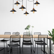 Candeeiro de Teto industrial moderno, corpo de ferro preto, 144 cm de diâmetro, altura ajustável, 6 soquetes E27, perfeito para decoração escandinava e inovadora