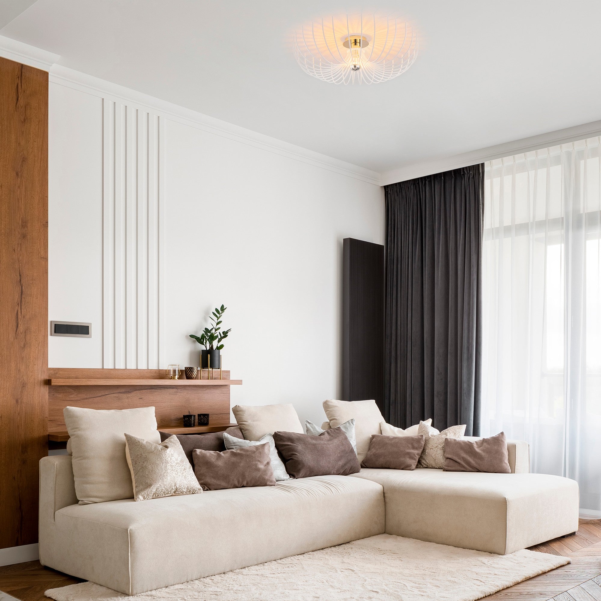 Candeeiro de Teto Branco Elegante, 56 cm de Diâmetro, Corpo em Metal, Soquete E27, Design Moderno e Glamouroso | Perfeito para Salas de Estar e Salas de Jantar, Classificação IP20