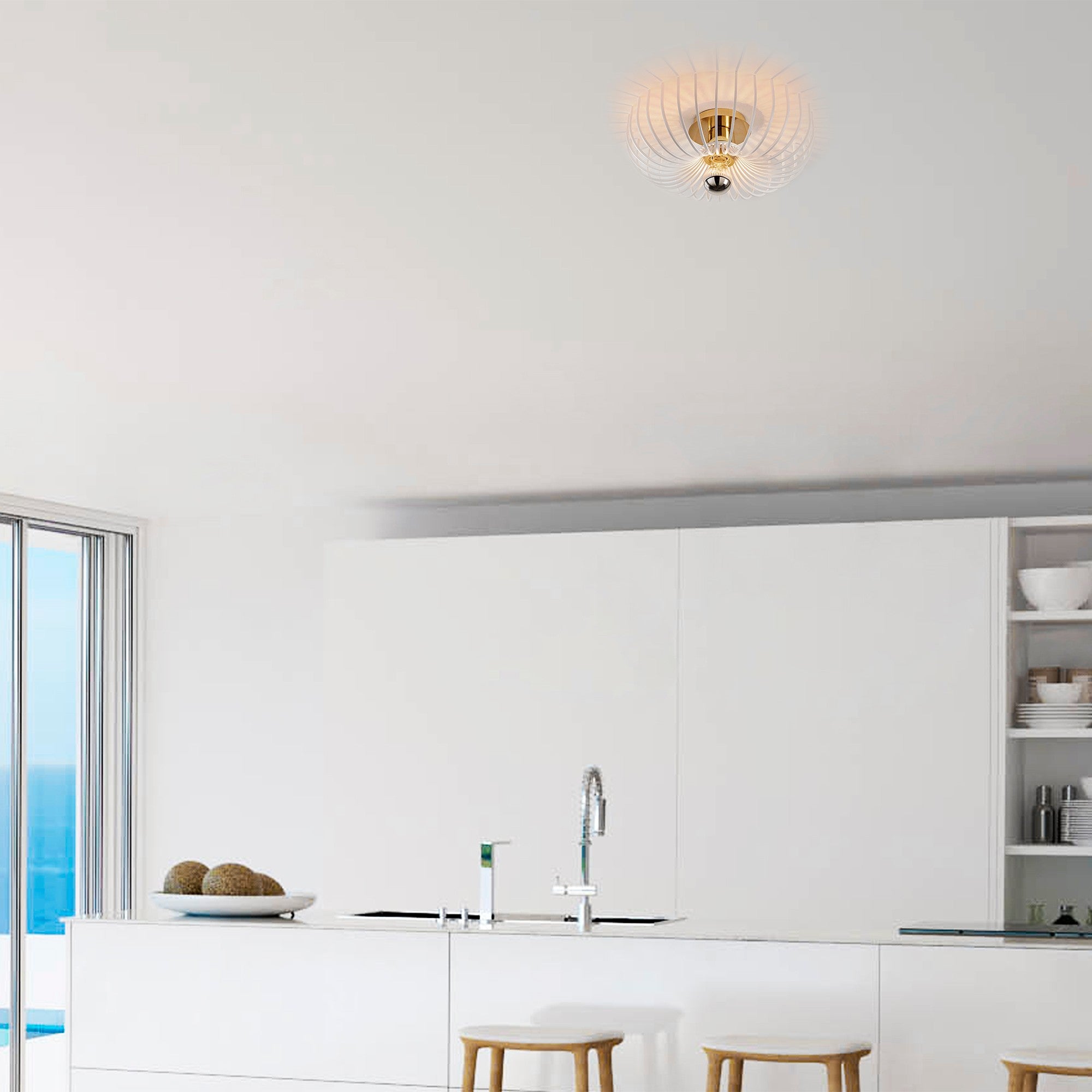 Candeeiro de Teto branco moderno, 36 cm de diâmetro, corpo de metal, soquete E27, design elegante para casa e escritório, classificação IP20, iluminação elegante e funcional
