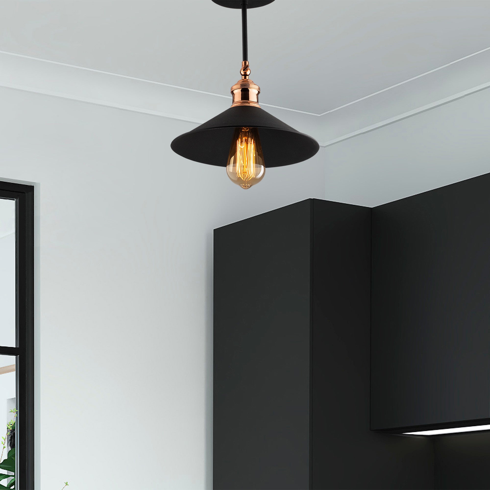 Candeeiro de Teto Preto Moderno, 24 cm de Diâmetro, Corpo em Metal, Soquete E27, 40 W Máx., IP20 | Design Industrial e Escandinavo Elegante para Decoração de Casa