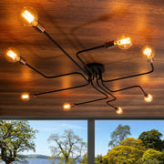 Candeeiro de Teto Industrial Preto, 190 cm de Diâmetro, 15 cm de Altura | Corpo em Metal, 6 Soquetes E27, Design Moderno | Perfeito para Iluminação Residencial e de Escritório