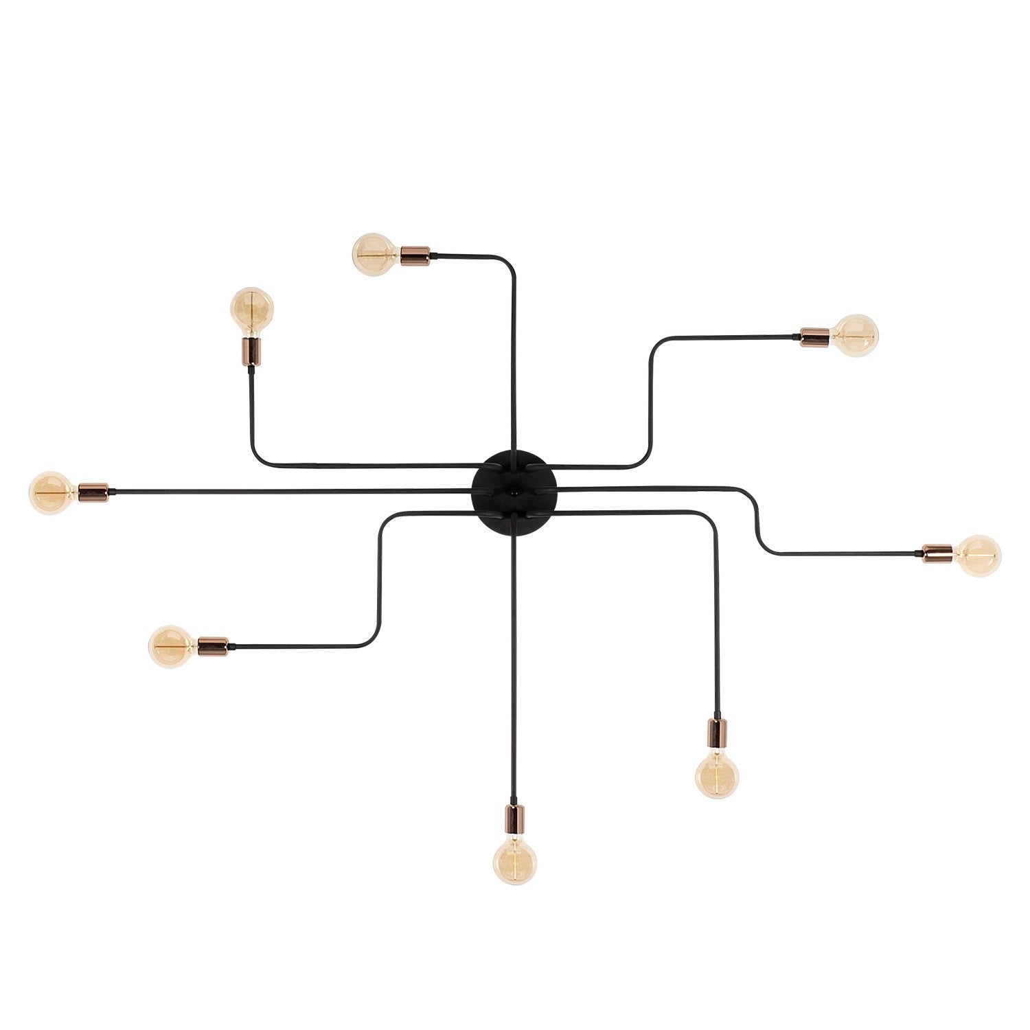 Candeeiro de Teto Industrial Preto, 190 cm de Diâmetro, 15 cm de Altura | Corpo em Metal, 6 Soquetes E27, Design Moderno | Perfeito para Iluminação Residencial e de Escritório