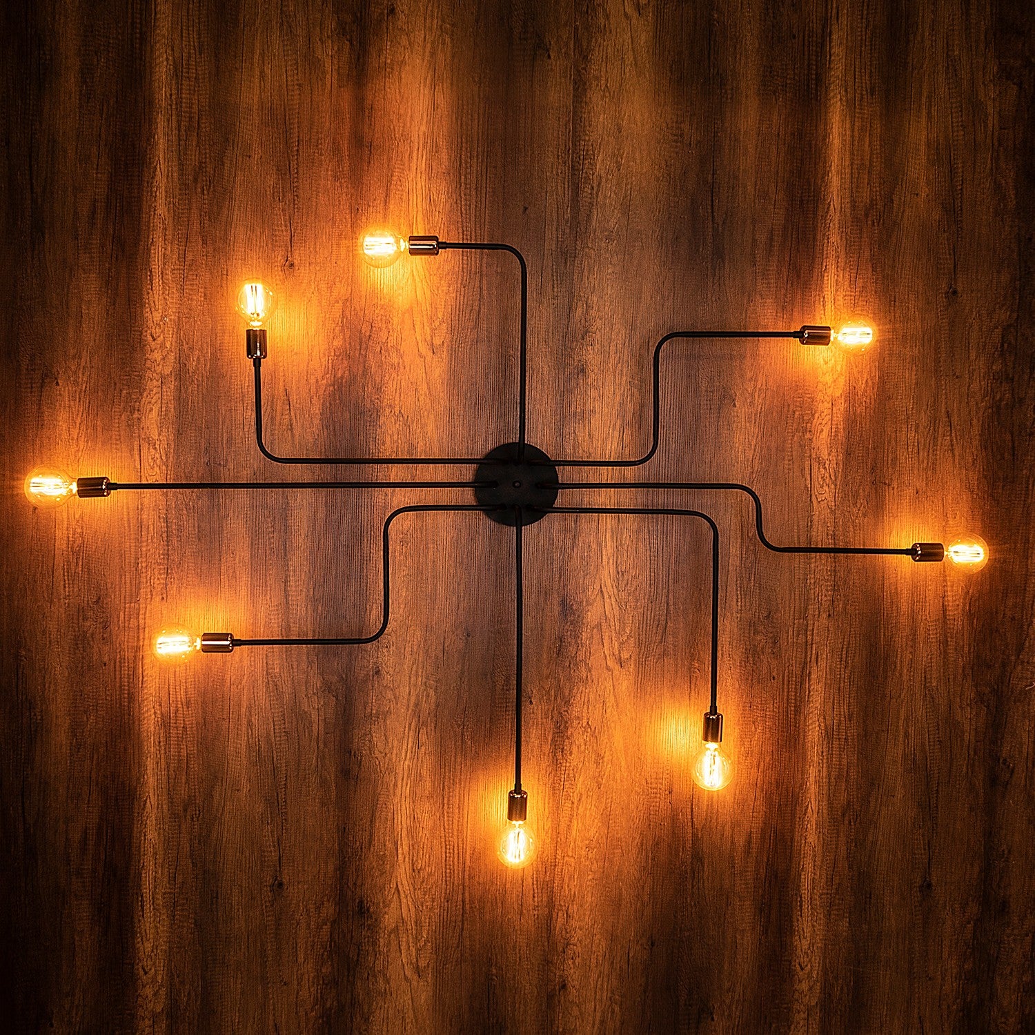 Candeeiro de Teto Industrial Preto, 190 cm de Diâmetro, 15 cm de Altura | Corpo em Metal, 6 Soquetes E27, Design Moderno | Perfeito para Iluminação Residencial e de Escritório