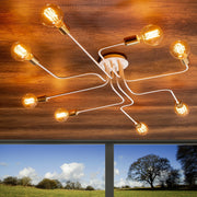 Candeeiro de Teto branco moderno, 140 cm de diâmetro, 15 cm de altura | Corpo de ferro, 8 soquetes E27, design elegante para casa e escritório | Classificação IP20, iluminação elegante