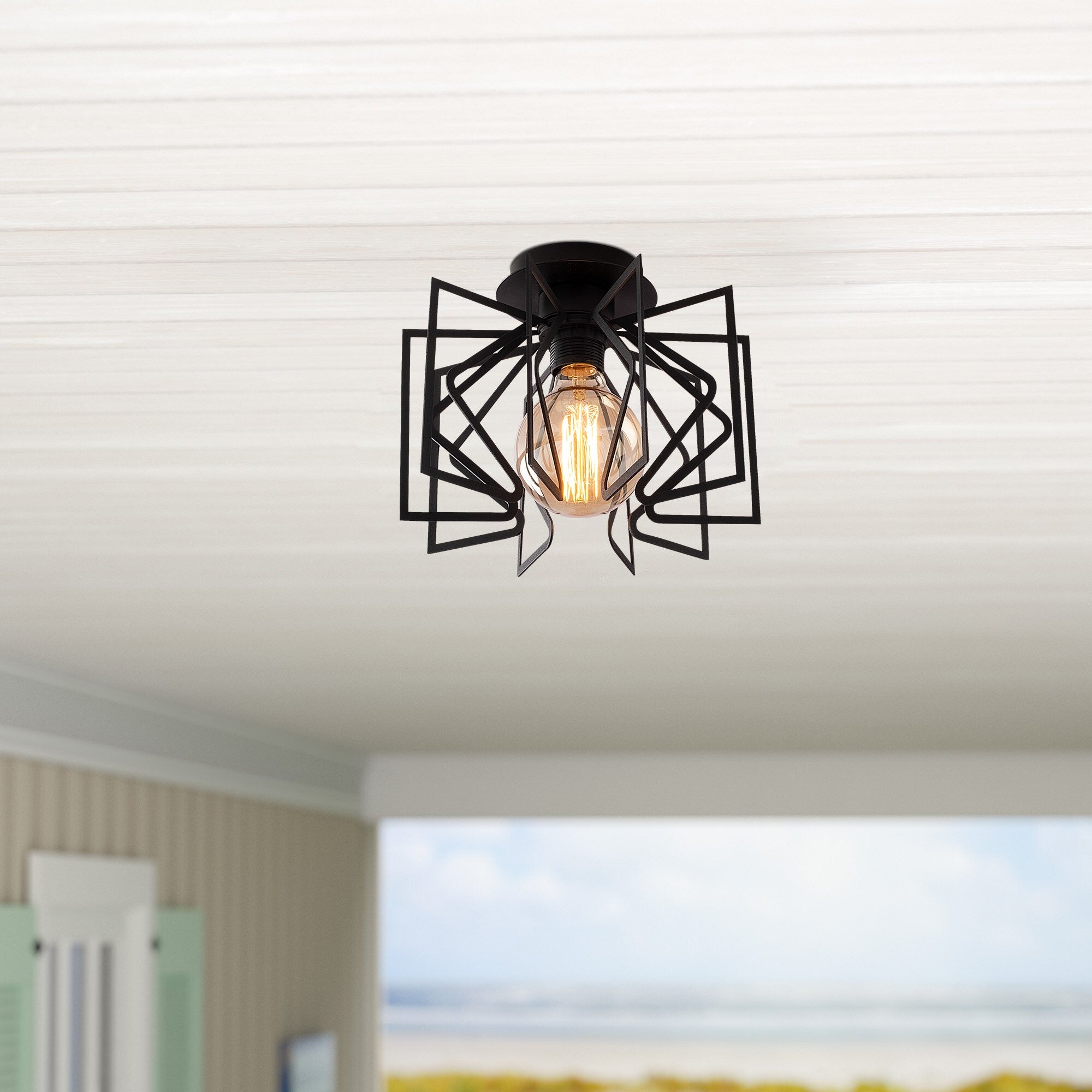 Candeeiro de Teto Preto Moderno, 26 cm de Diâmetro, Altura Ajustável, Corpo Metálico, Soquete E27, IP20 | Design Industrial Elegante para Iluminação Residencial e de Escritório
