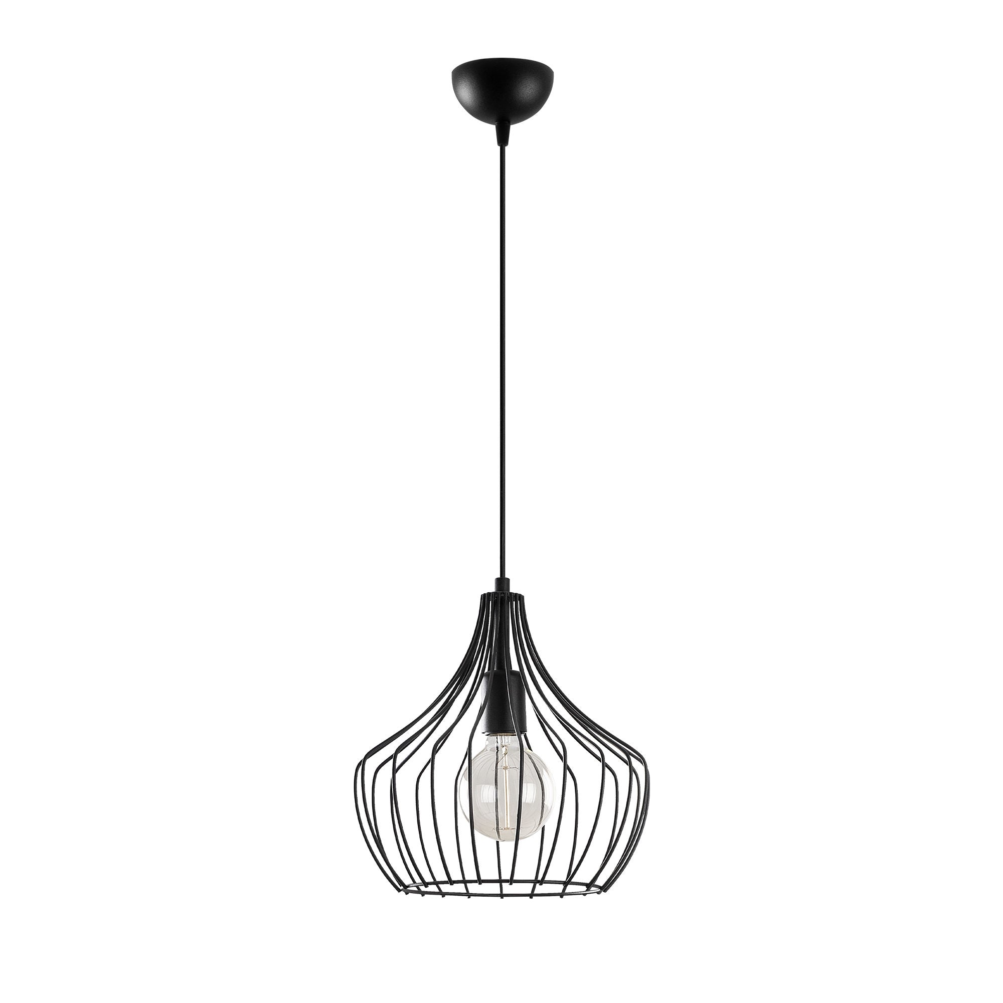 Candeeiro de Teto preto moderno, 27 cm de diâmetro, 126 cm de altura | Corpo de metal, soquete E27, cabo de 90 cm | Design industrial e escandinavo elegante para decoração de casa