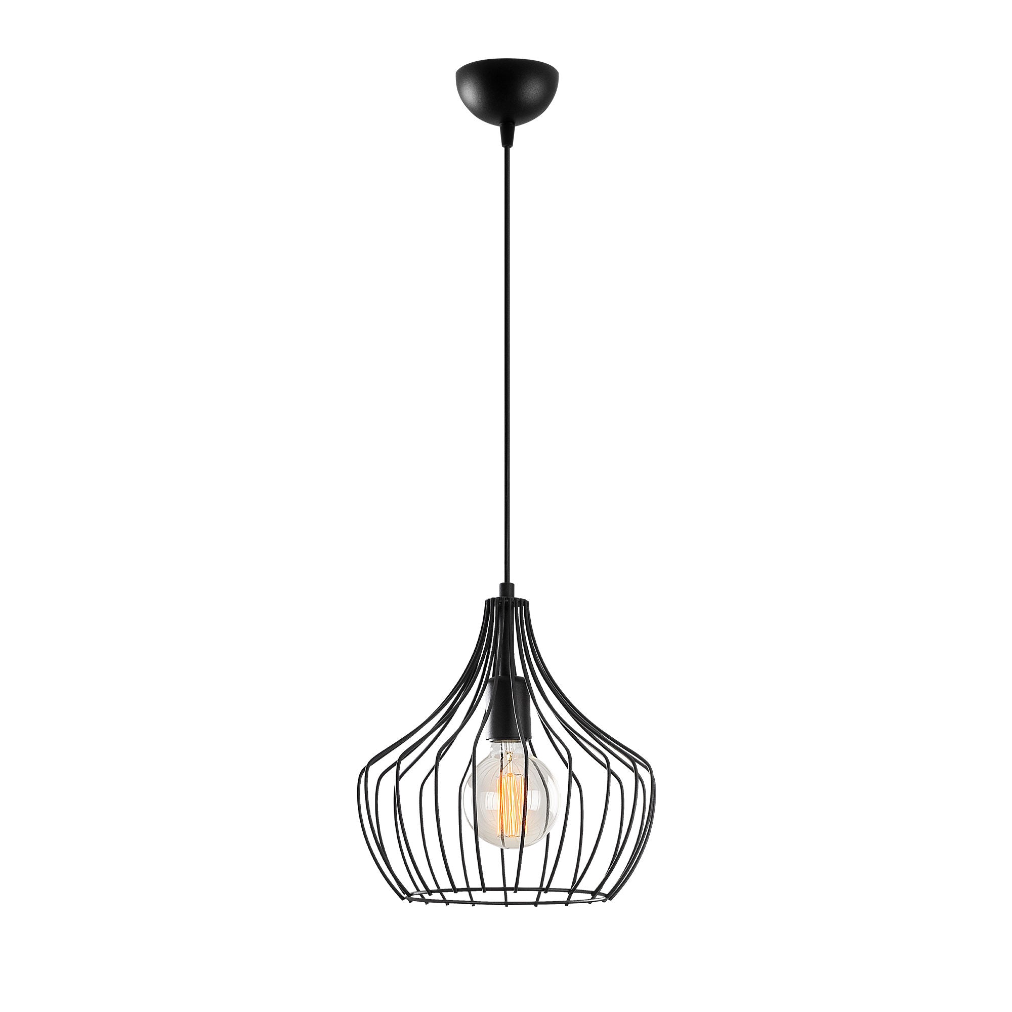 Candeeiro de Teto preto moderno, 27 cm de diâmetro, 126 cm de altura | Corpo de metal, soquete E27, cabo de 90 cm | Design industrial e escandinavo elegante para decoração de casa