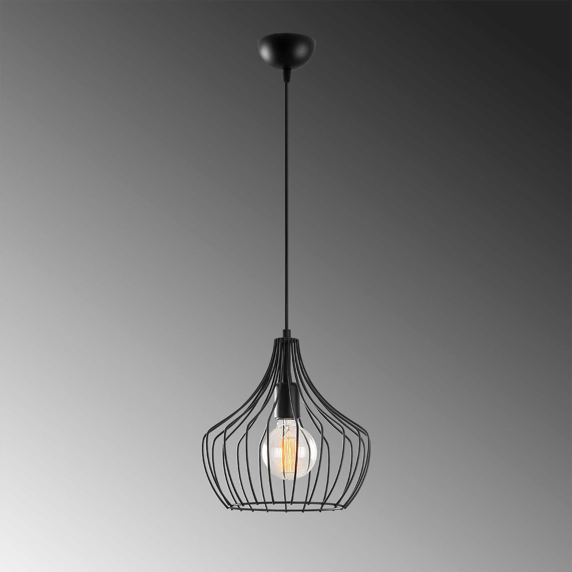 Candeeiro de Teto preto moderno, 27 cm de diâmetro, 126 cm de altura | Corpo de metal, soquete E27, cabo de 90 cm | Design industrial e escandinavo elegante para decoração de casa