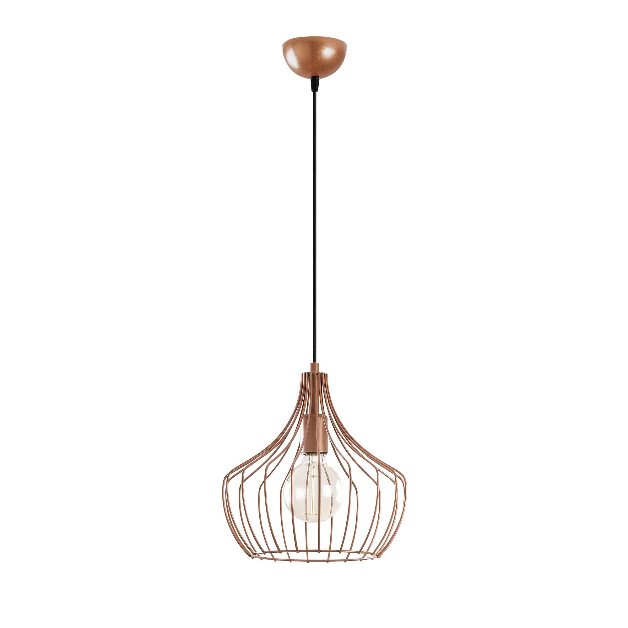 Candeeiro de Teto moderno de cobre, 27 cm de diâmetro, 126 cm de altura | Corpo de metal, soquete E27, cabo de 90 cm | Design industrial e escandinavo elegante para casa