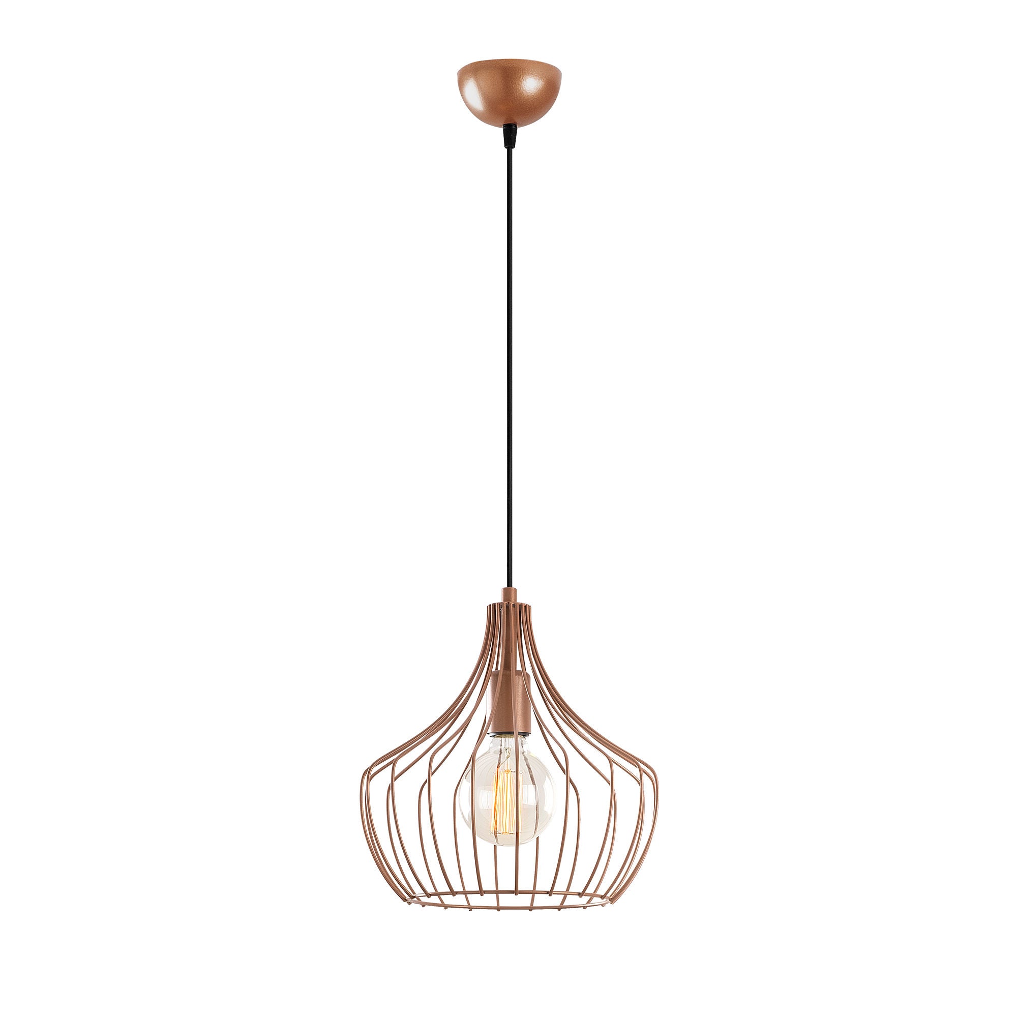 Candeeiro de Teto moderno de cobre, 27 cm de diâmetro, 126 cm de altura | Corpo de metal, soquete E27, cabo de 90 cm | Design industrial e escandinavo elegante para casa